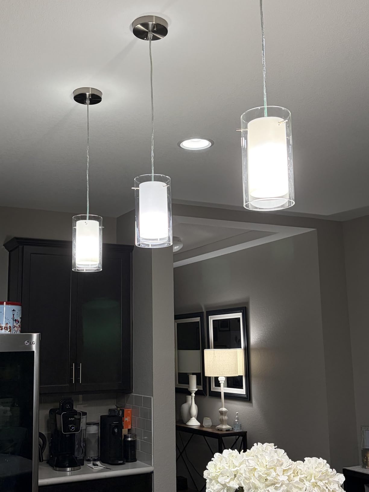 AKEZON Pendant Lights Kitchen Island 2 Pack, Brushed Nickel, Adjust Height customer photo 2