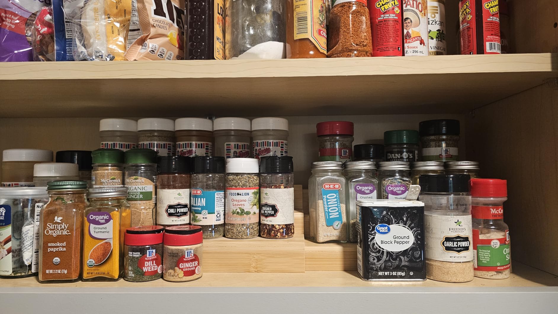 Spice Rack Organizer For Cabinet - 3 Tier Black Bamboo Wooden Expandable Display Shelf from 12.70 to 22.20 inch customer photo 2