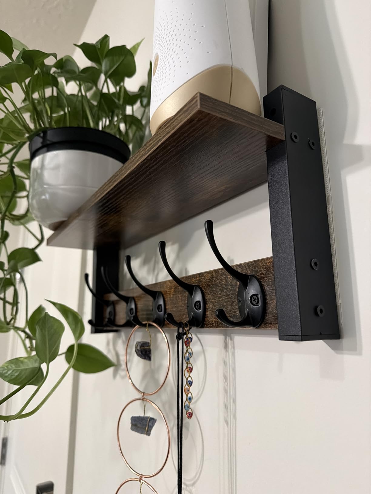 Homode Wall Hooks with Shelf, Wood Coat Rack with Shelf Wall-Mounted, Entryway Hanging Shelves with 5 Metal Hooks for Clothes Hats Towel Purse Robes, Bathroom Mudroom Bedroom, Rustic Brown Black customer photo 1