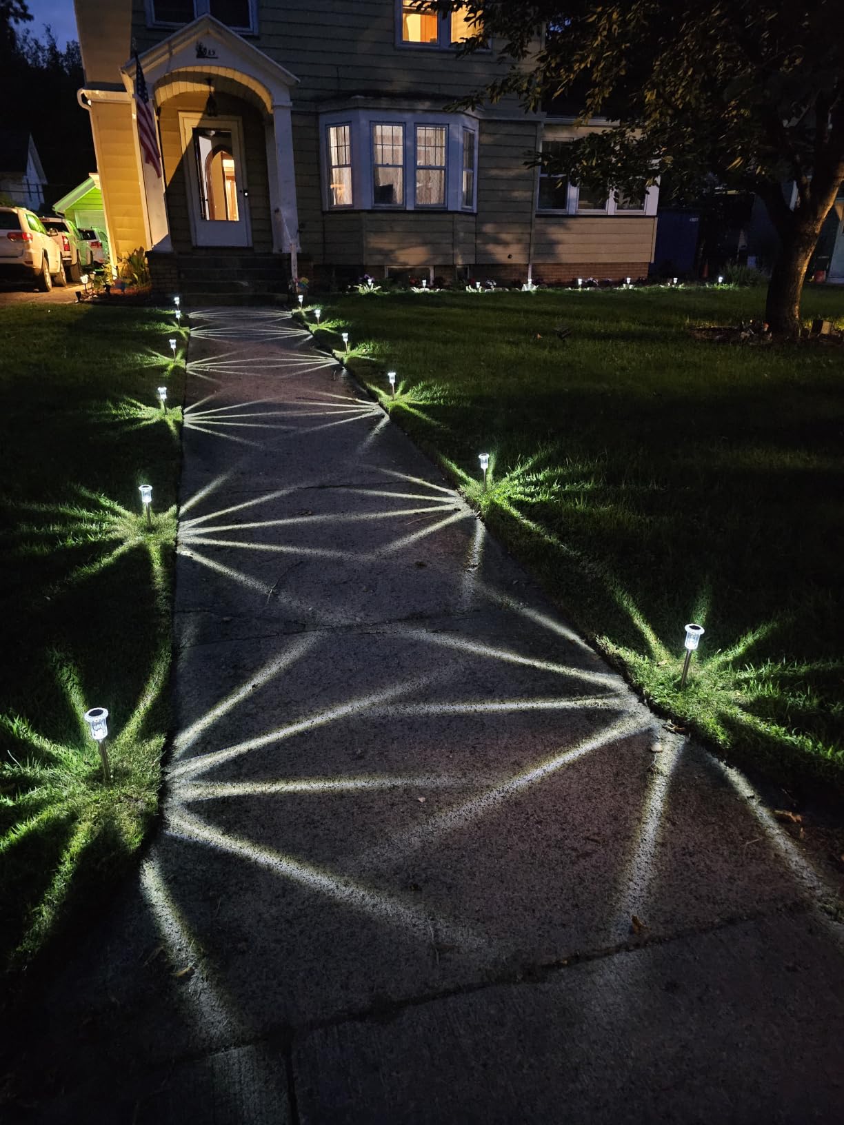 DenicMic Solar Lights Outdoor Waterproof 10 Pack Pathway Lights Cool White | Stake Lights for Yard Garden Driveway Walkway Outside Landscape Path Lights, Auto On/Off 6000K LED, Stainless Steel Pole customer photo 1