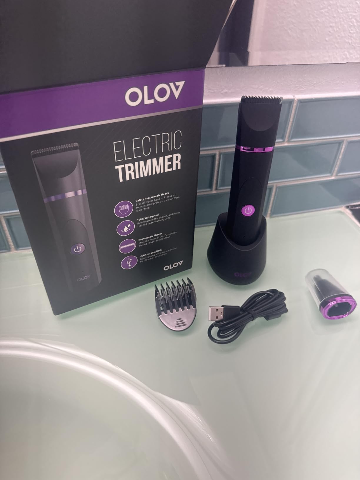 OLOV Electric Body Hair Trimmer - Groin Trimmer for Men - Bikini Trimmer Women - Wet/Dry Shaver Groomer, Replaceable Ceramic Blade Heads, USB Recharge Dock, Waterproof Hygiene Razor,Black customer photo 1