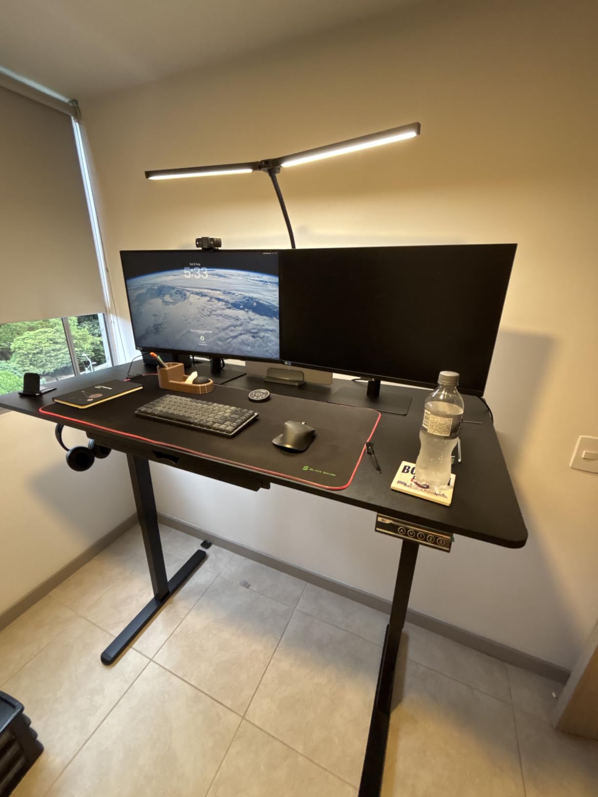 SHW 55 x 28 Electric Height Adjustable Standing Desk w/Drawer, Walnut customer photo 2