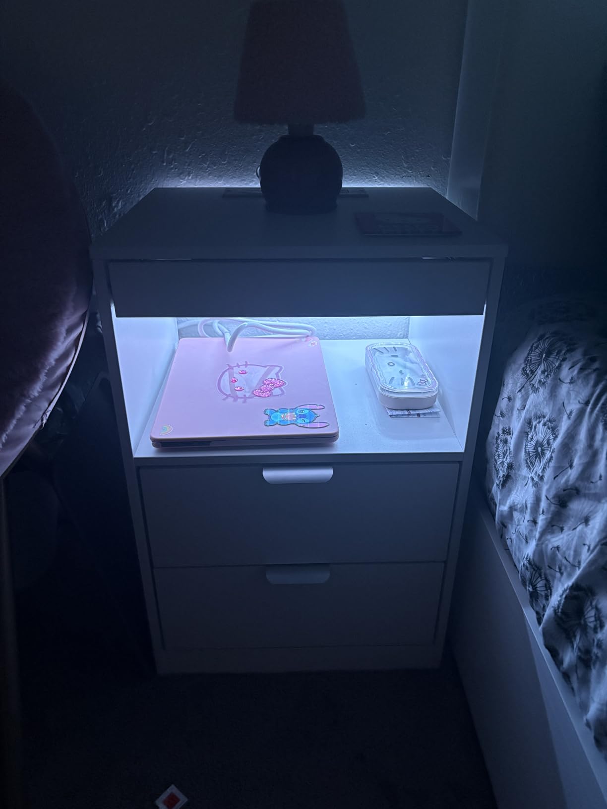 ADORNEVE Black LED Nightstand with Wireless Charging Station and 2 Drawers customer photo 1