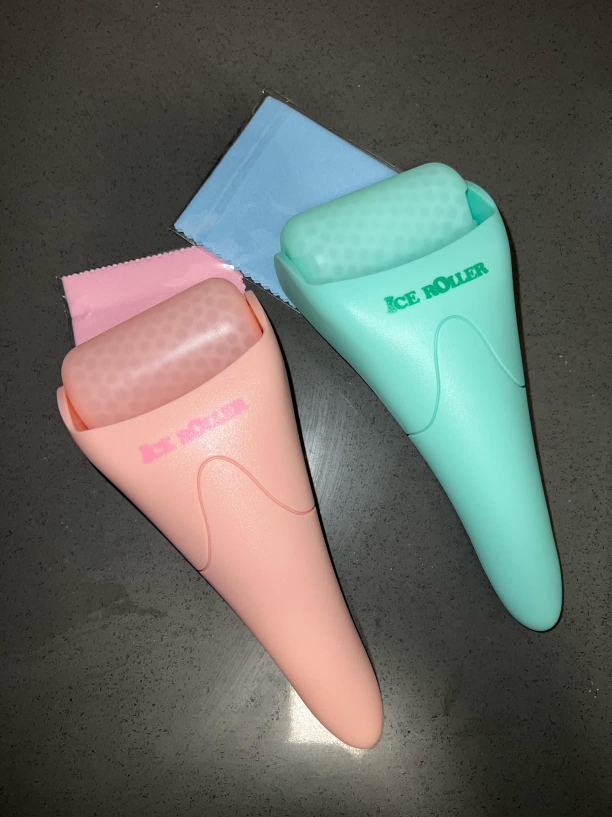 2 Pack Ice Roller for Face and Body Massage, Facial Roller Skin Care Tool for Reduce Wrinkles and Puffiness, Migraine Pain Relief and Skin Tighten, Cold Therapy for Cooling and Calming.(Pink+Green) customer photo 1