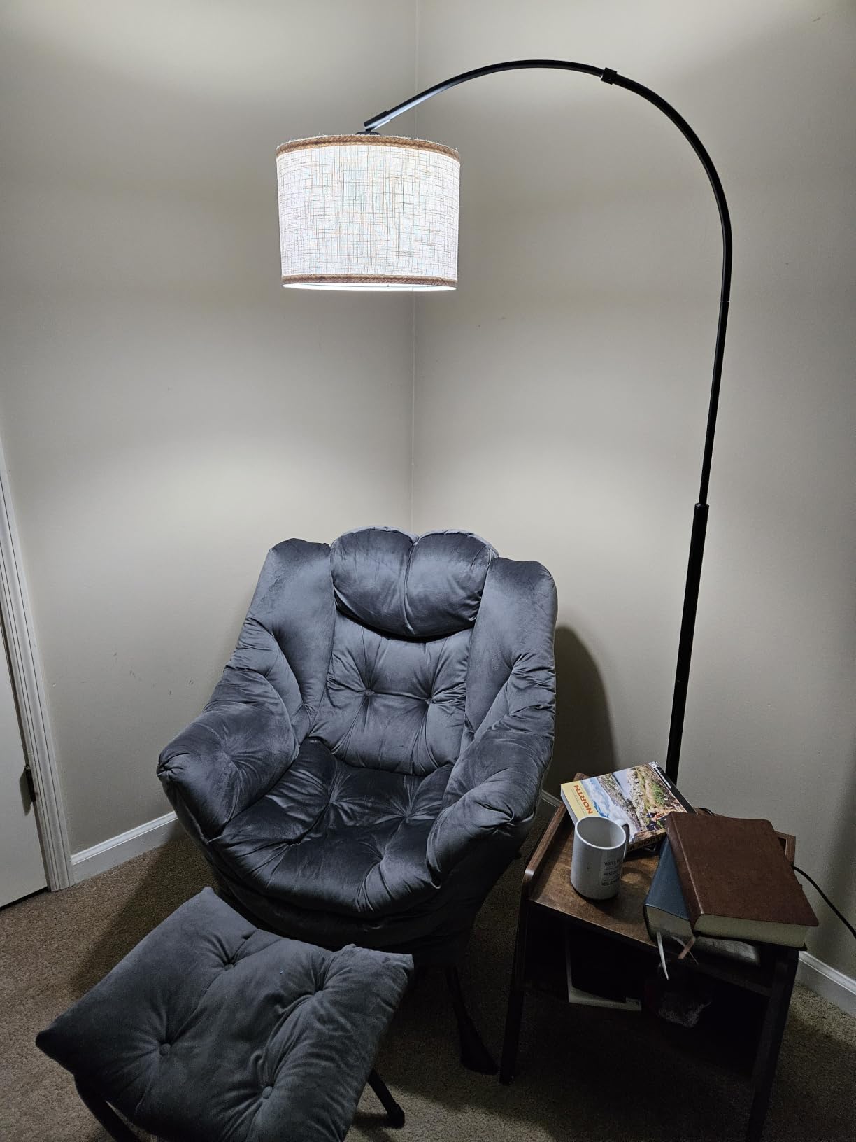 Seaside village Arc Floor Lamps for Living Room, Modern Standing Lamp with Adjustable Hanging Drum Shade, Tall Pole Lamp with Foot Switch, Over Couch Arched Reading Light for Bedroom, Office (Black) customer photo 1