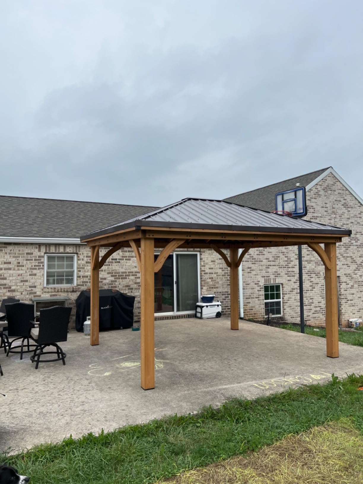 Backyard Discovery Barrington 12' x 10' Cedar Wood Outdoor Gazebo Pavilion with Hardtop Galvanized Steel Hip Roof, Snow Support, Wind Resistance, PowerPort, Shade for Garden, Patio, Deck, Entertaining customer photo 1
