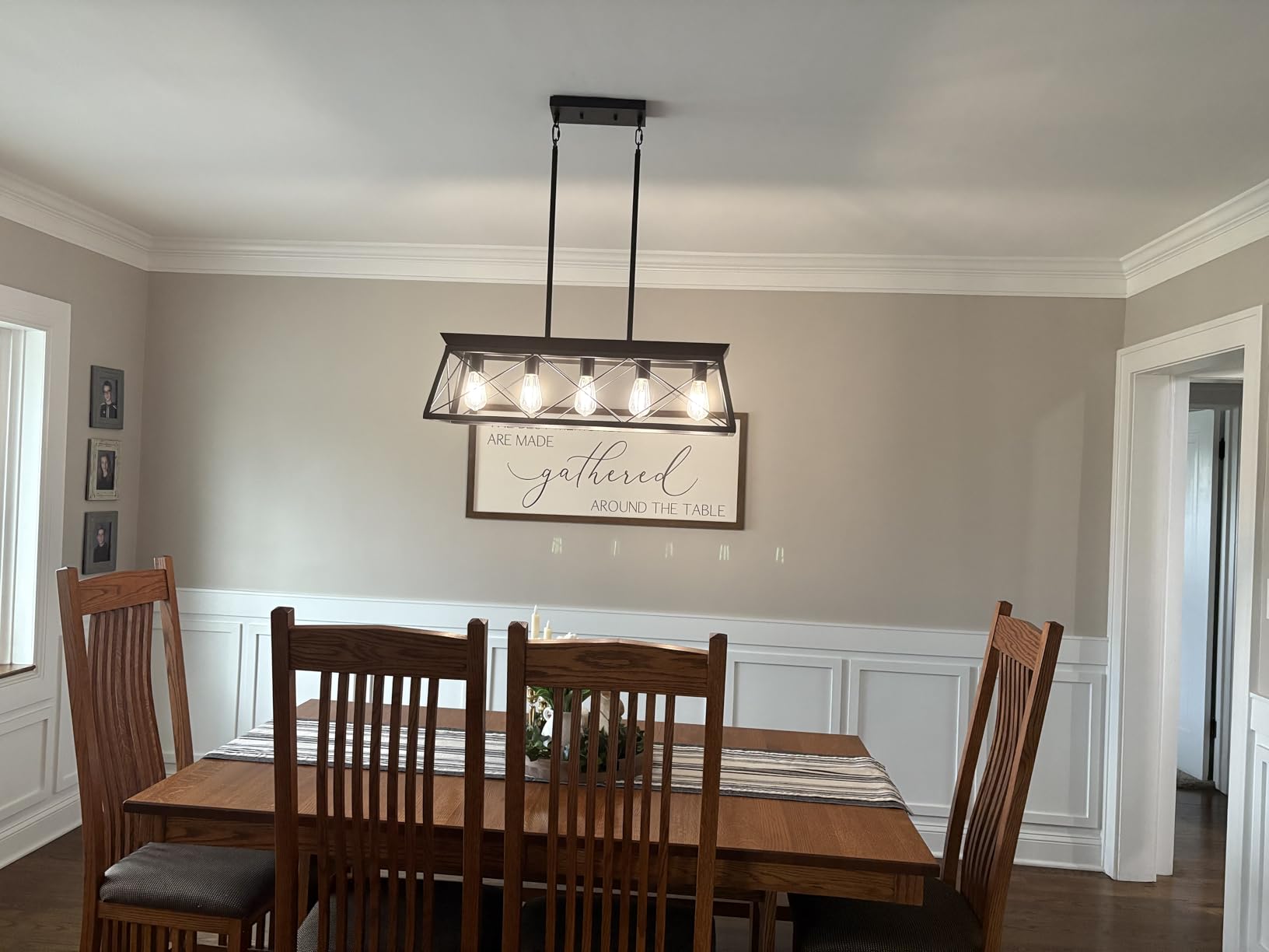 Farmhouse Chandeliers for Dining Room, Rustic Kitchen Island Light Fixture, 5-Light Linear Pendant Lighting Rectangular Chandelier, Metal Solid Ceiling Lights Black customer photo 2