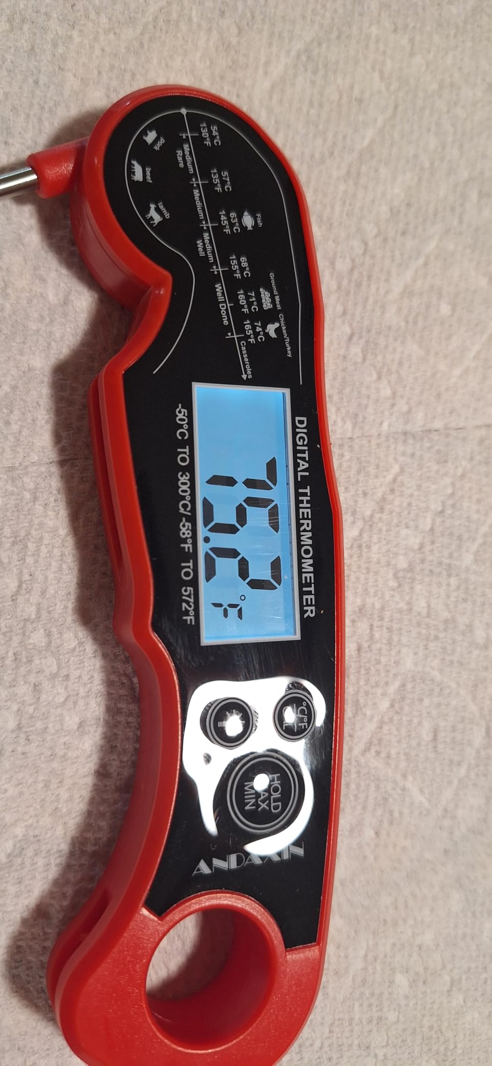 Meat Thermometer Digital for Grilling and Cooking - ANDAXIN Waterproof Ultra-Fast Instant Read Food thermometers with Backlight & Calibration for Kitchen, Deep Fry, BBQ, Grill(Red/Black), LCD customer photo 2