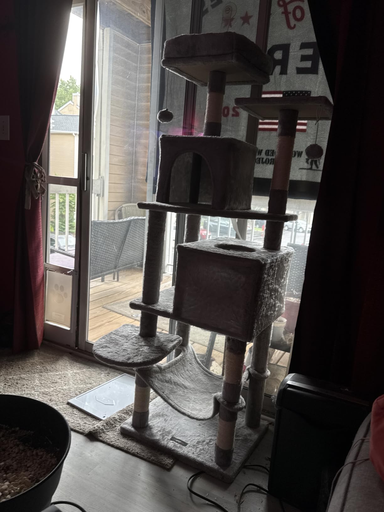 Feandrea Cat Tree, 59.5-Inch Tall Cat Tower, Plush Multi-Level Condo with 5 Scratching Posts, 2 Perches, 2 Caves, Hammock, 2 Pompoms, Light Gray UPCT192W01 customer photo 2