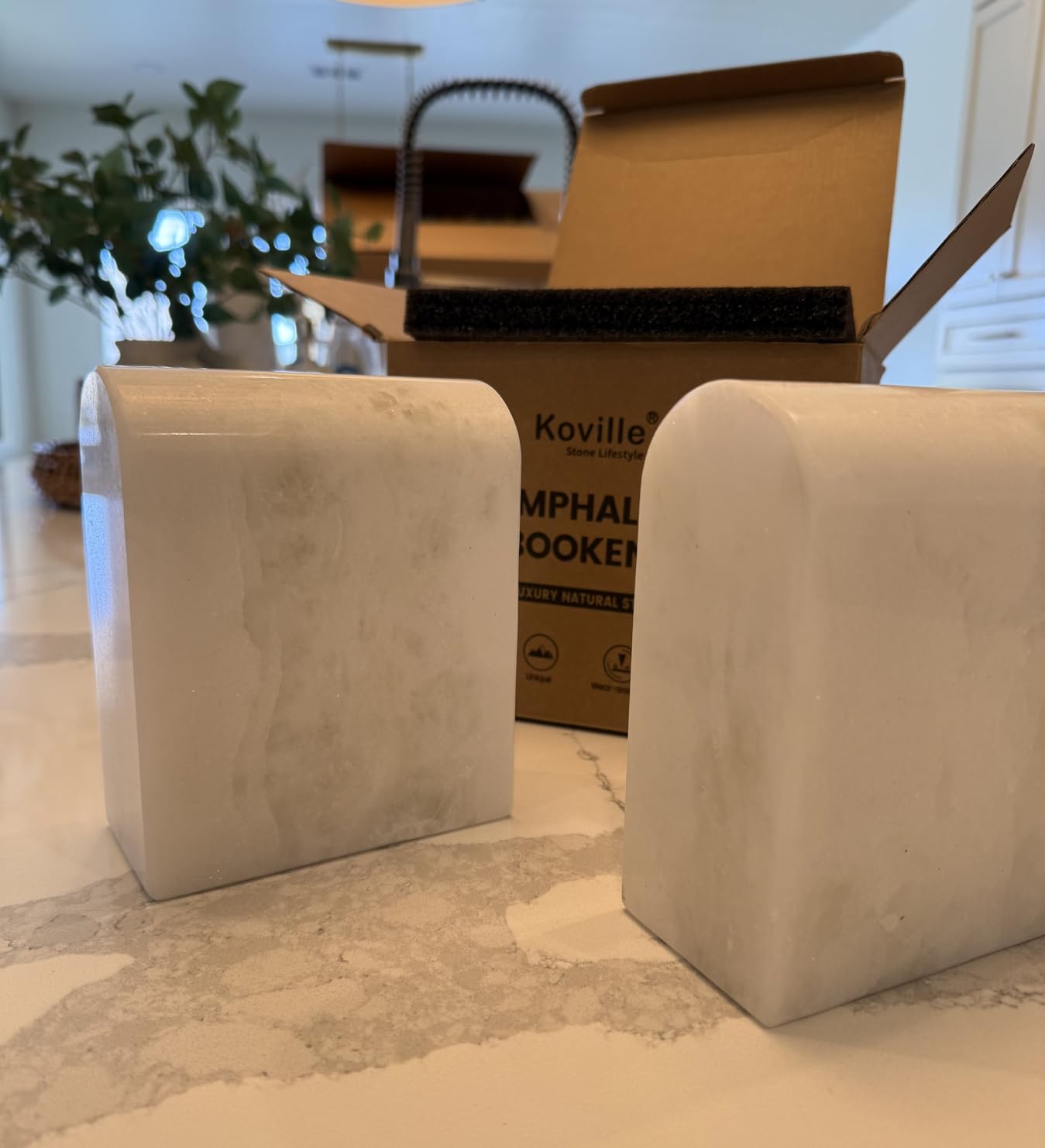 Koville African Natural Marble Bookends for Shelves, Non-Slip Book Ends, 13LBS Ultra Heavy Duty Marble Book Holder Organizer, Apartment Decor for Movies/CD/Video Games(Namib Fantasy) customer photo 2