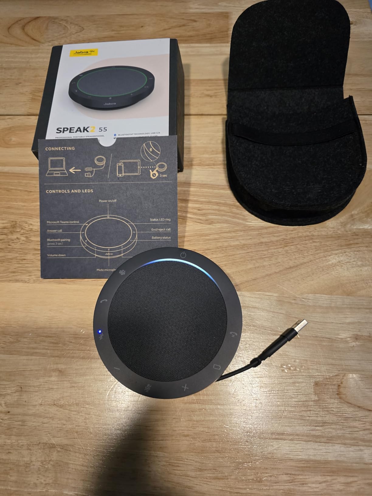 Jabra Speak2 55 Wireless Bluetooth Speakerphone - Portable Speaker with 4 Noise-Cancelling Mics, 50mm Full-Range Speakers & Wideband Audio - Certified Microsoft Teams Speaker - Dark Grey customer photo 1