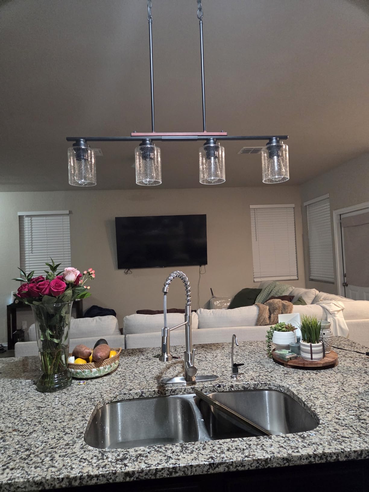 Amico 5-Light Dining Room Light Fixture, Seeded Glass Island Chandelier customer photo 1