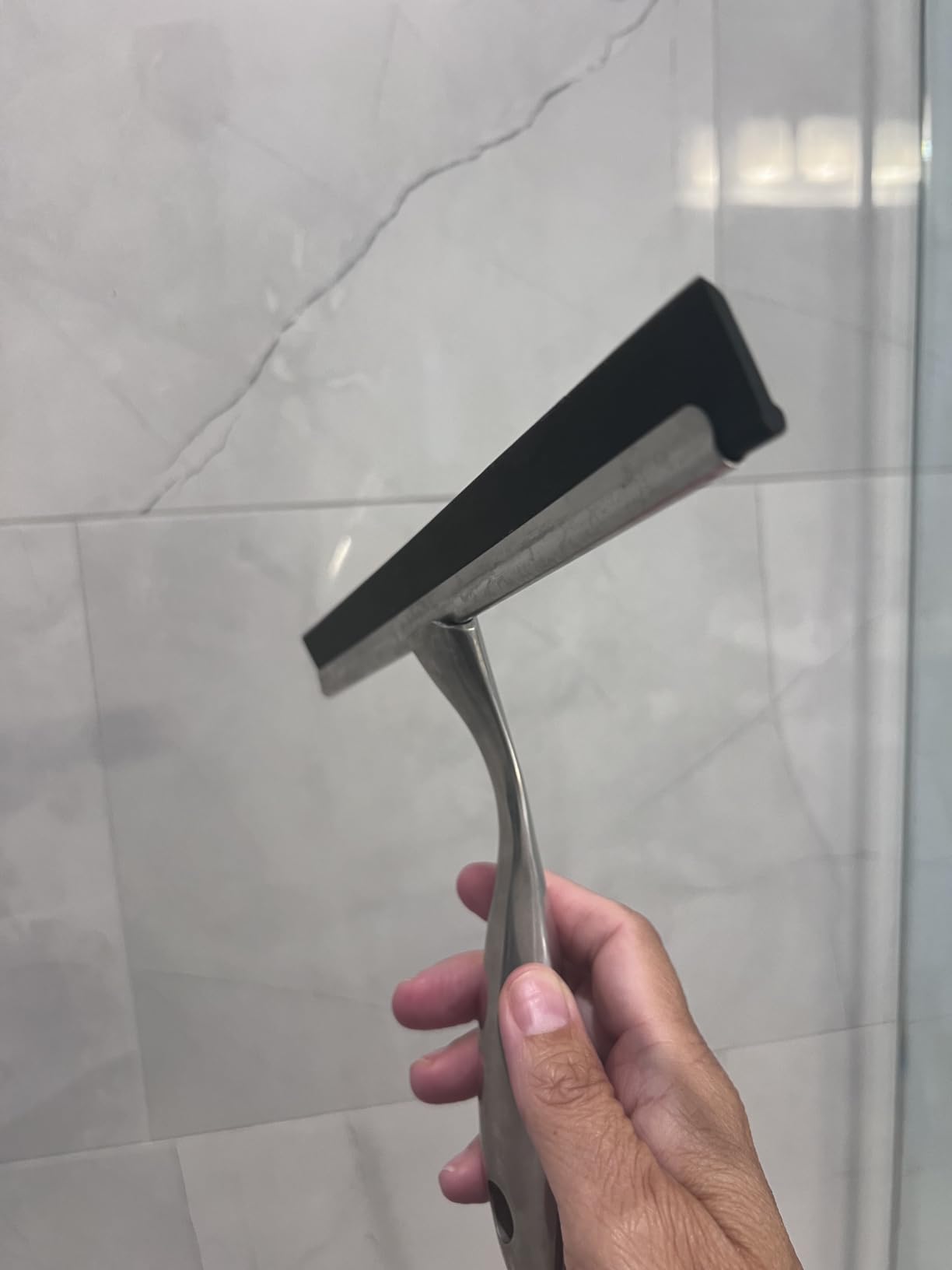 All-Purpose Stainless Steel Shower Squeegee for Shower Glass Door with 2 Adhesive Hooks, Bathroom Cleaner Tool Household Window Mirror Squeegee , Cleaning Tile Wall, Car, 10 Inch Silver customer photo 2