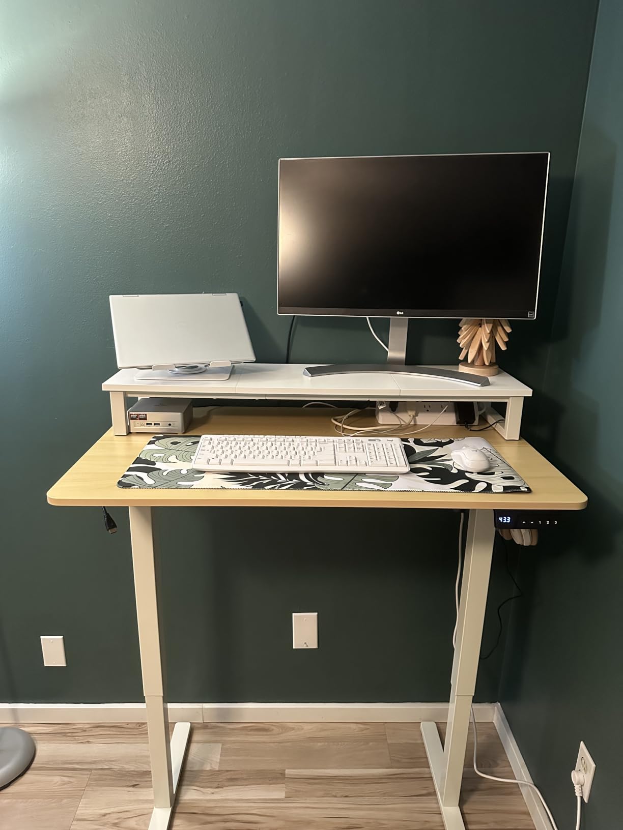 YAOHUOO Dual Monitor Stand Riser, 39Inch Large Monitor Stands for 2 Monitors, Computer Monitor Stand, Wooden Desktop Oraganizer Shelf for Office Desk Computer,Laptop,TV customer photo 1