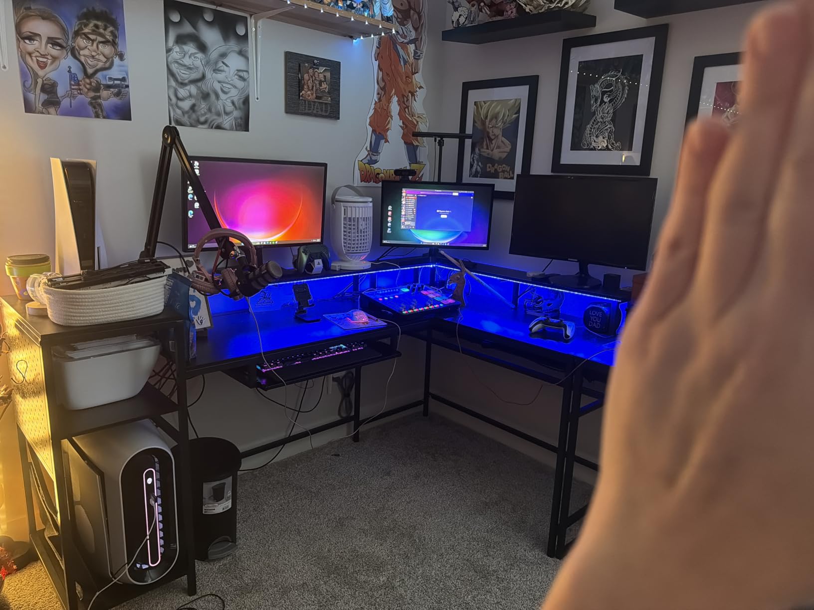 SEDETA L Shaped Gaming Desk, Reversible Computer Desk, Gaming Desk with Power Outlets & LED Strip, Monitor Shelf, Keyboard Tray, Pegboard and Storage Shelves for Home Office, Black customer photo 2