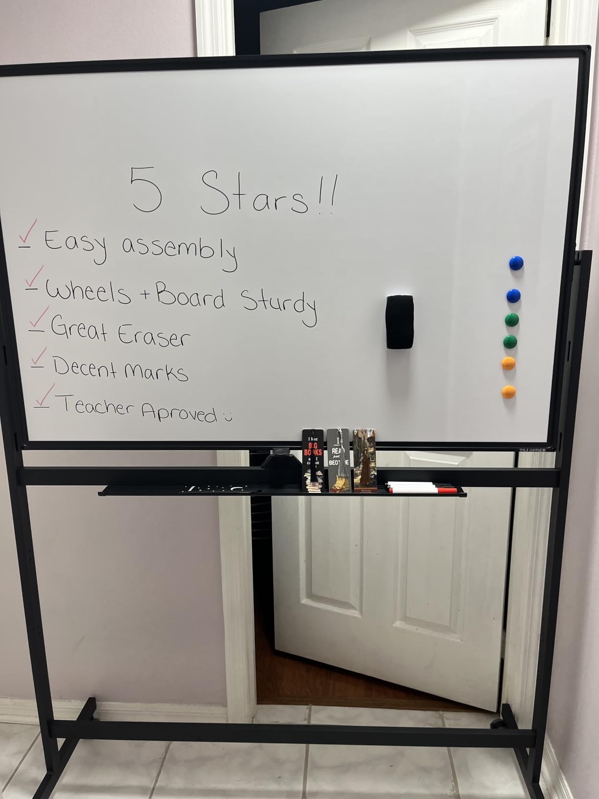 TSJ OFFICE Large Rolling Whiteboard - Dry Erase Magnetic 48 x 32 Inches White Board Height Adjust Double Sides Mobile Portable Easel on Wheels, Dry Erase Board with Stand for Office, Home & Classroom customer photo 2