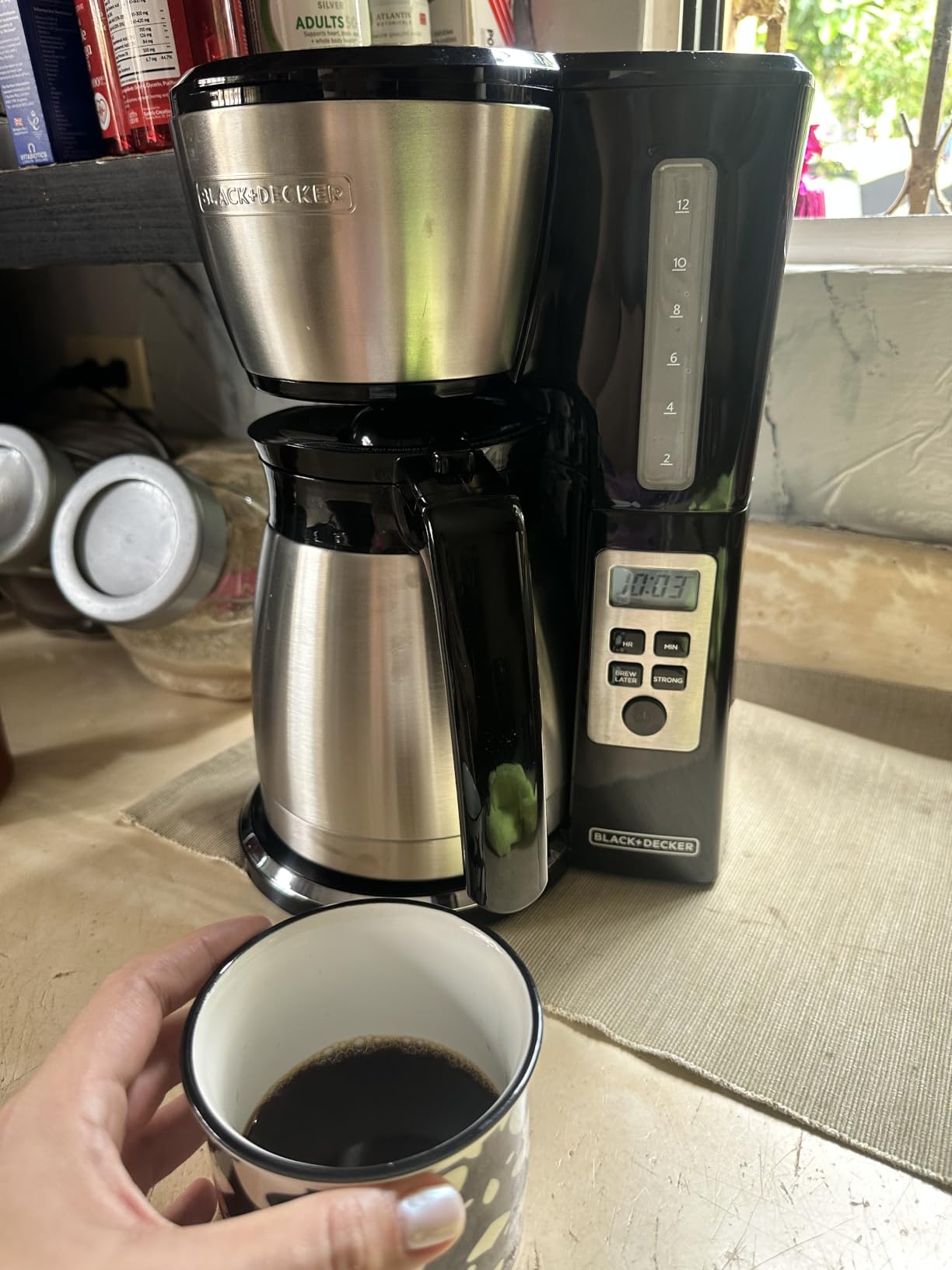 BLACK+DECKER 12 Cup Thermal Programmable Coffee Maker with Brew Strength and VORTEX Technology, Black/Steel, CM2046S customer photo 2