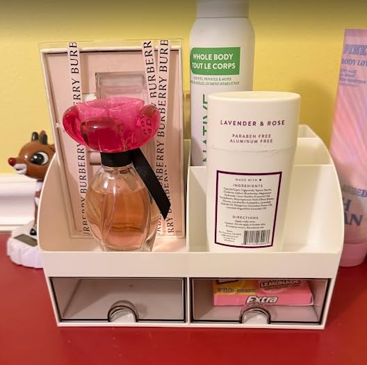 COMFYROOM Desk Organizer with 6 Compartments and 2 Drawers, Plastic Makeup Organizer, Pen Holder for Desktop Storage, Desk Organization for School, Home, Office Supplies (White) customer photo 2