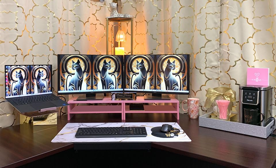 BONTEC Wooden Monitor Stand Riser for Desk, 2-Tier Computer Monitor Stand customer photo 1