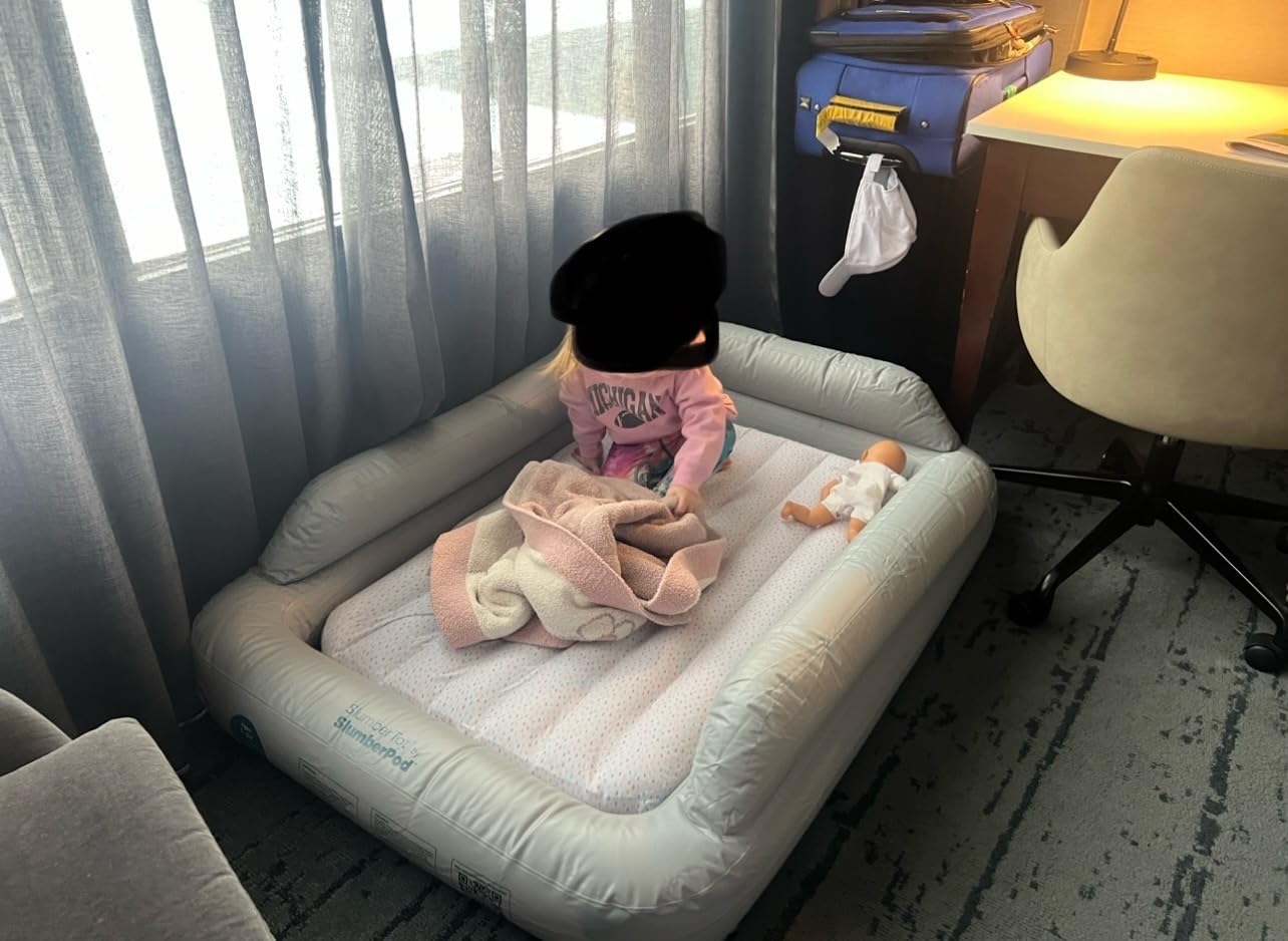 SlumberPod SlumberTot Inflatable Toddler Travel Bed - Portable Kids Air Mattress with Safety Bumpers - Perfectly Sized Ideal for Travel or Home Use - Includes Electric Pump customer photo 2