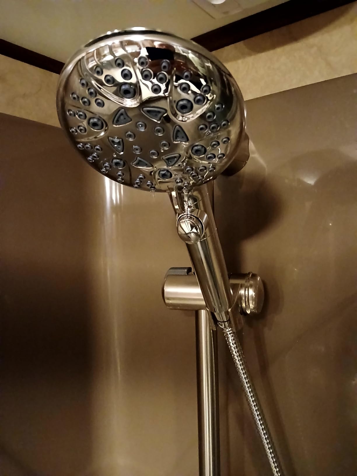 GwernKB Handheld Shower Head with On Off Switch 8-Mode High Pressure Showerhead with 79 Inches Extra-long Stainless Steel Hose and Bracket PLUS Extra Low-Reach Adhesive Wall Mount for Kids,Silver… customer photo 1