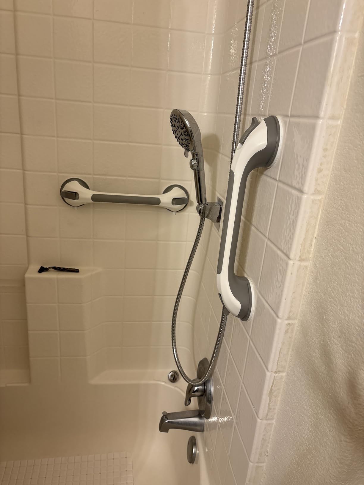 GwernKB Handheld Shower Head with On Off Switch 8-Mode High Pressure Showerhead with 79 Inches Extra-long Stainless Steel Hose and Bracket PLUS Extra Low-Reach Adhesive Wall Mount for Kids,Silver… customer photo 2