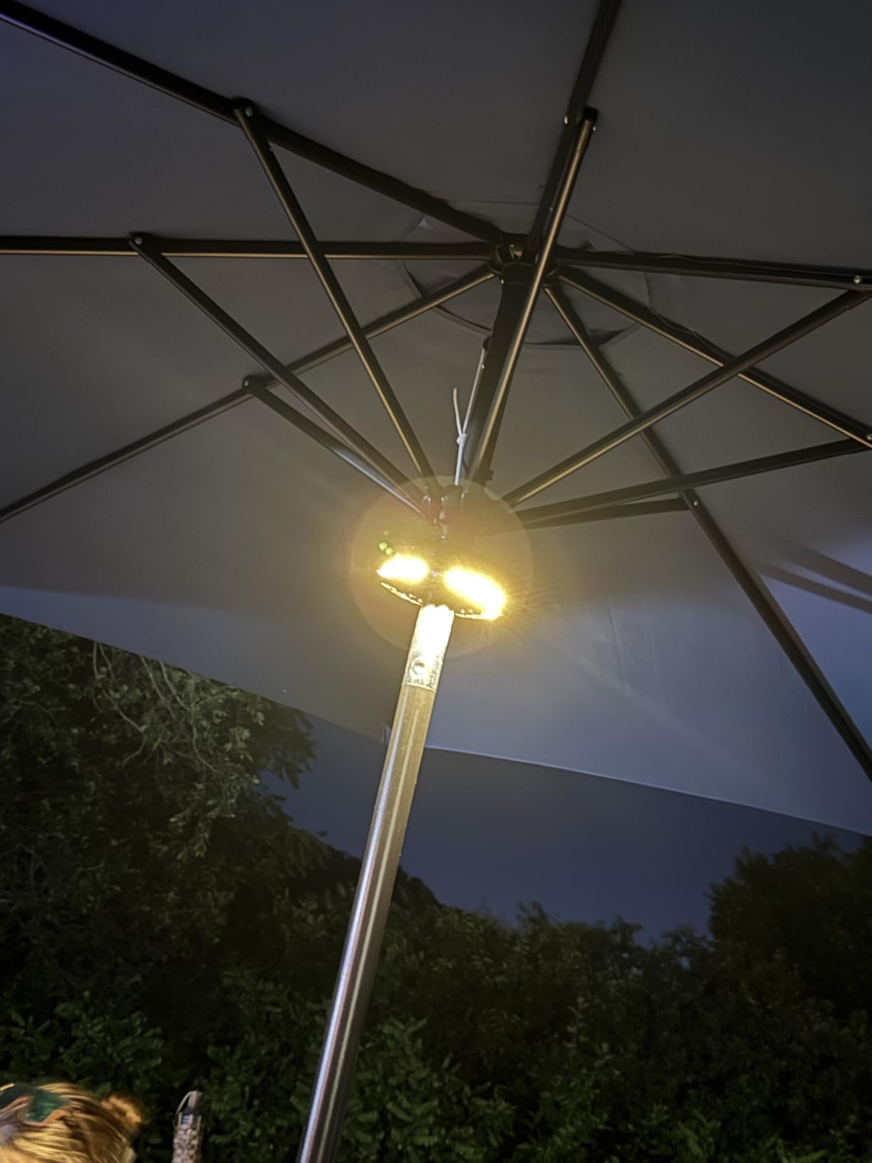 Dual-Power Patio Umbrella Light-Rechargeable & Battery Operated Umbrella Lights,3 Lighting Modes Cordless,Umbrella Pole Light for Patio Umbrellas Camping(4 AA Batteries Not Included) customer photo 1