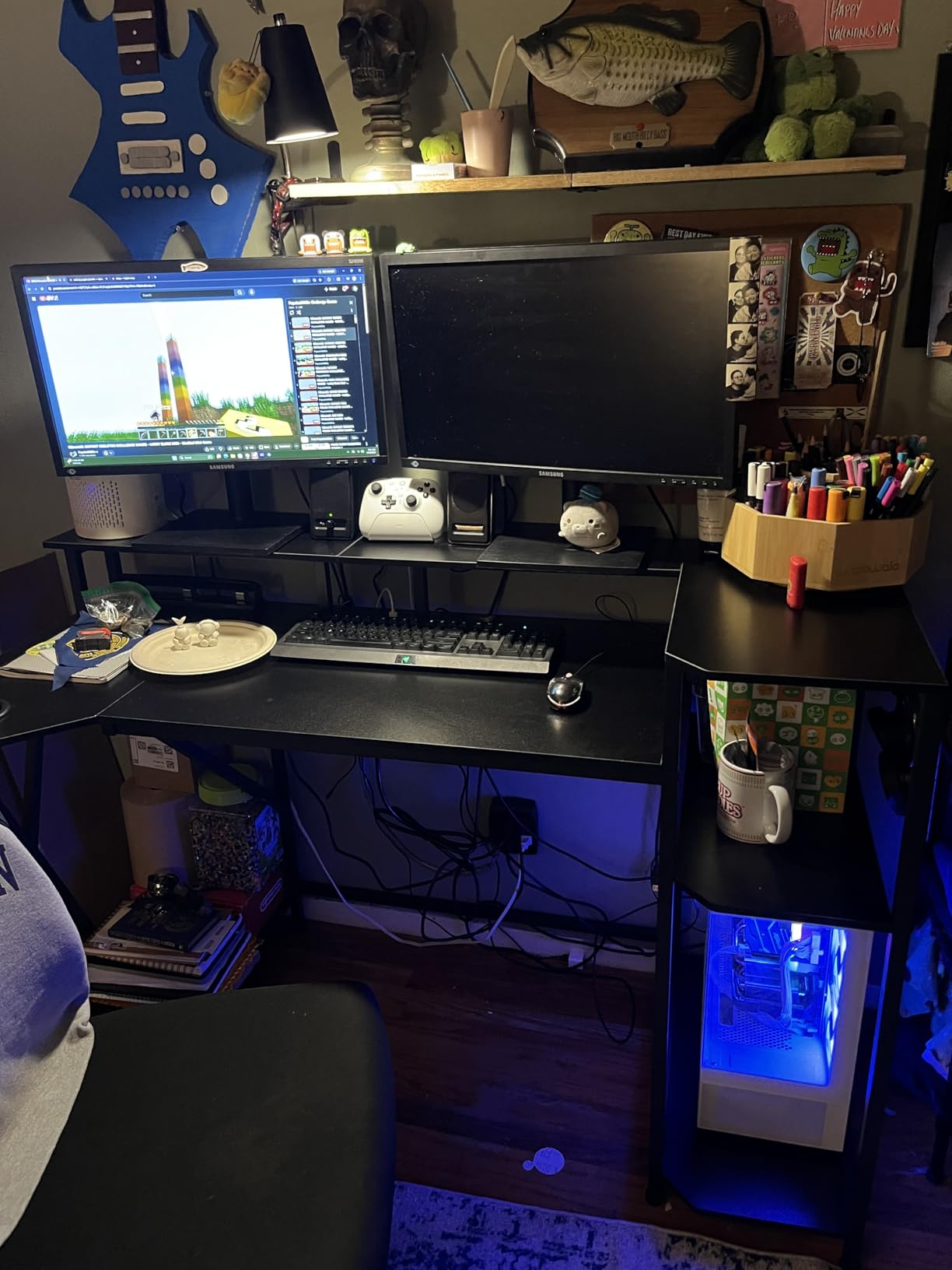 SEDETA Gaming Desk 70.8'' with LED Lights, Storage Shelves,Power Outlets | Computer Desk with Monitor Stand and Cup Holder, Large PC Gamer Desk, Gaming Table for Bedroom, Living Room, Black customer photo 1