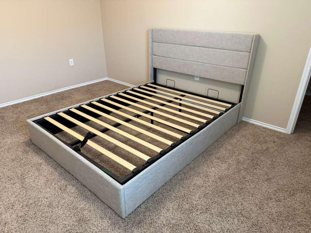 Allewie Queen Size Lift Up Hydraulic Storage Bed Frame Light Beige customer photo 2