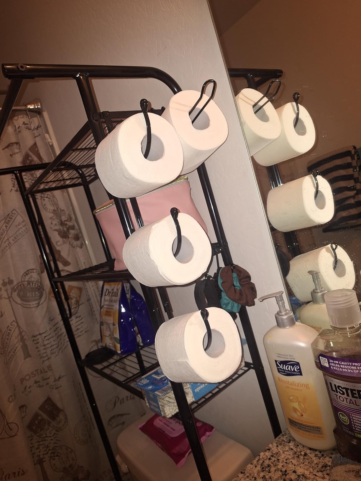 Simple Trending Over The Toilet Storage Cabinet, Metal Bathroom Shelf Organizer with Paper Holder and Hooks, 3 Tier, Black customer photo 1