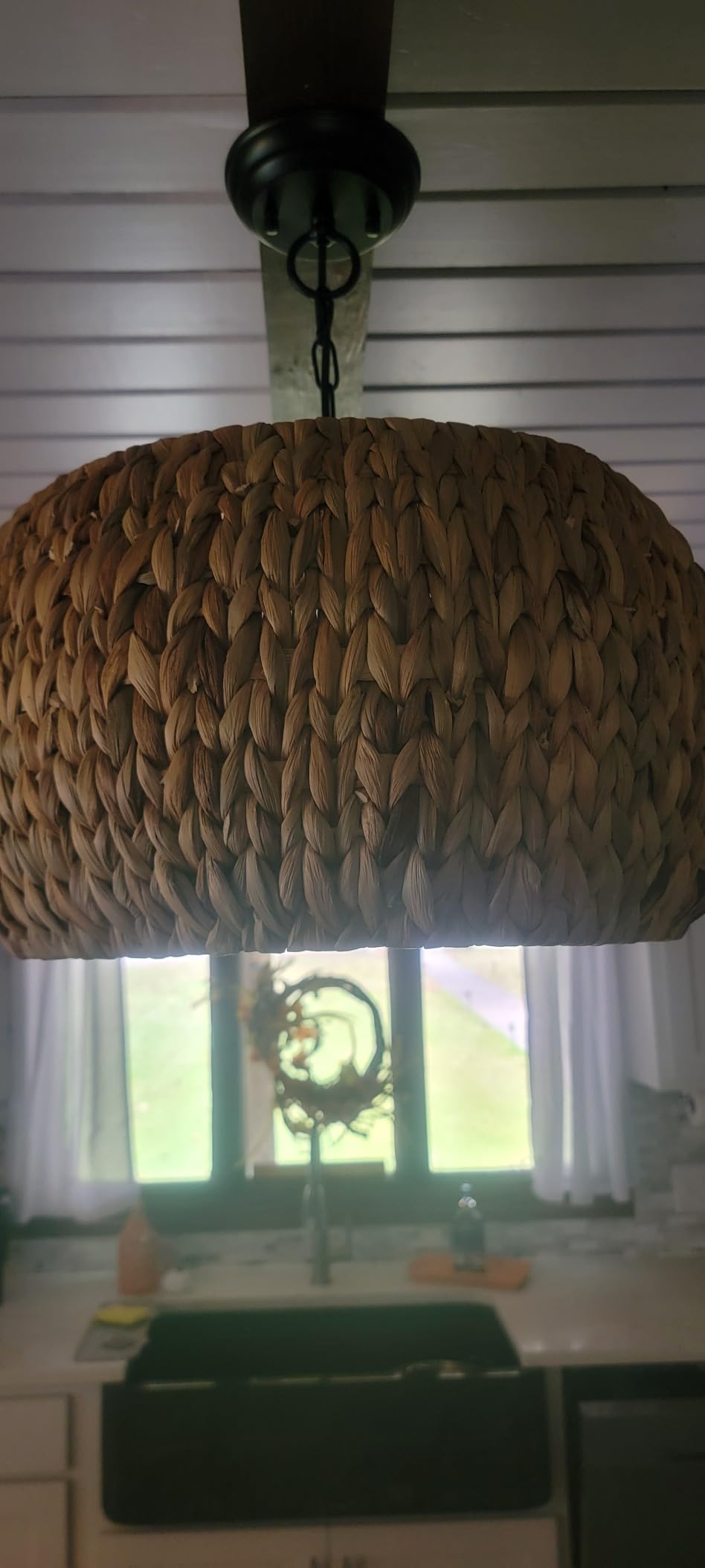 Rattan Farmhouse Chandelier Light Fixtures, 5-Lights Boho Large Pendant Light,Hand Woven Chandeliers for Dining Room with Fabric Shade,Rustic Chandeliers Hanging Light Fixtures for Kitchen Island customer photo 1