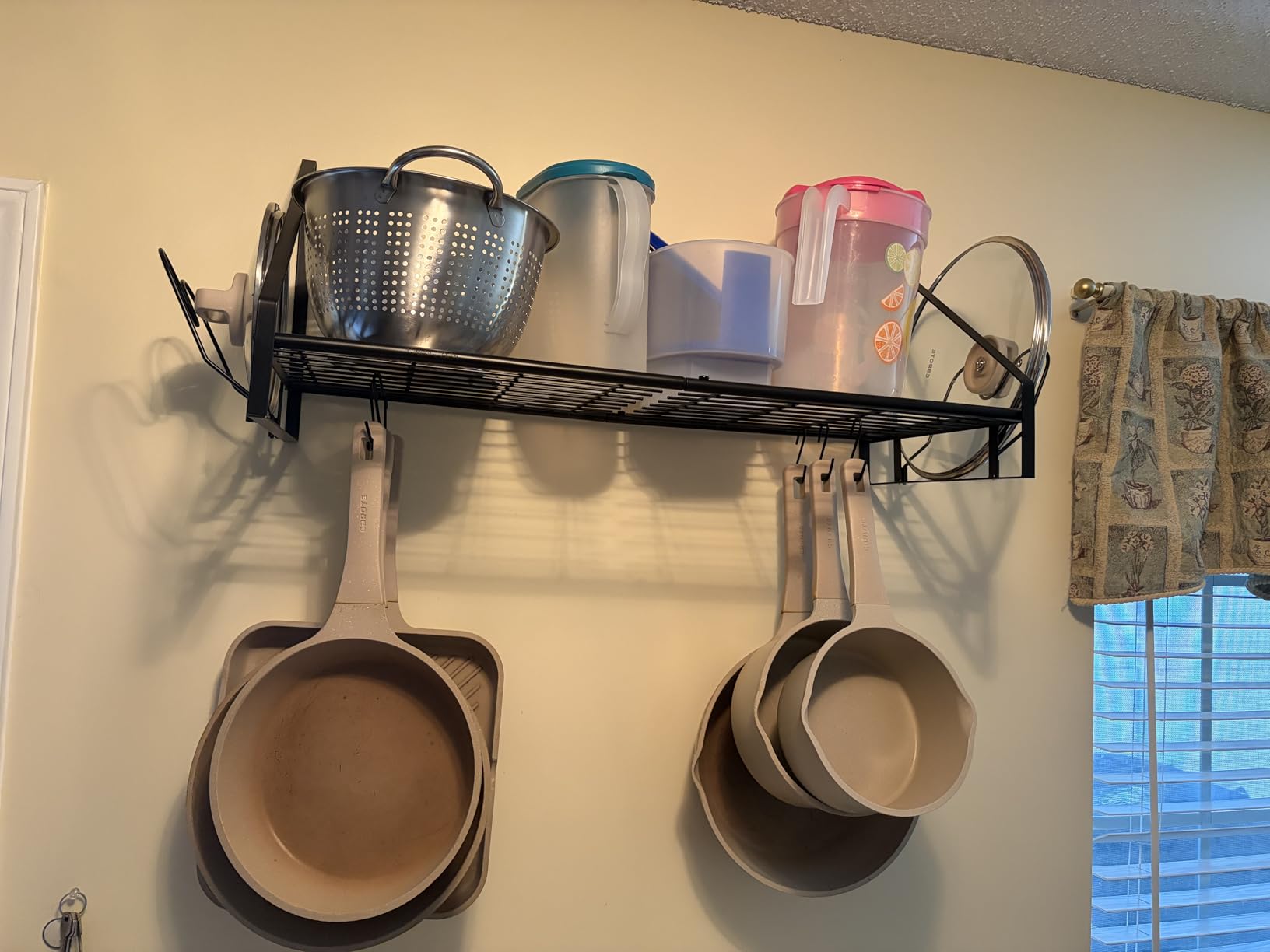 VyGrow 28 Inch Pot Rack Wall Mounted, 2 Tier Pots and Pans Organizer with 20 Hooks and 6 Pot Lid Holders, Heavy Duty Steel Pot and Pan Hanger for Kitchen Cookware Utensils Storage 34.7