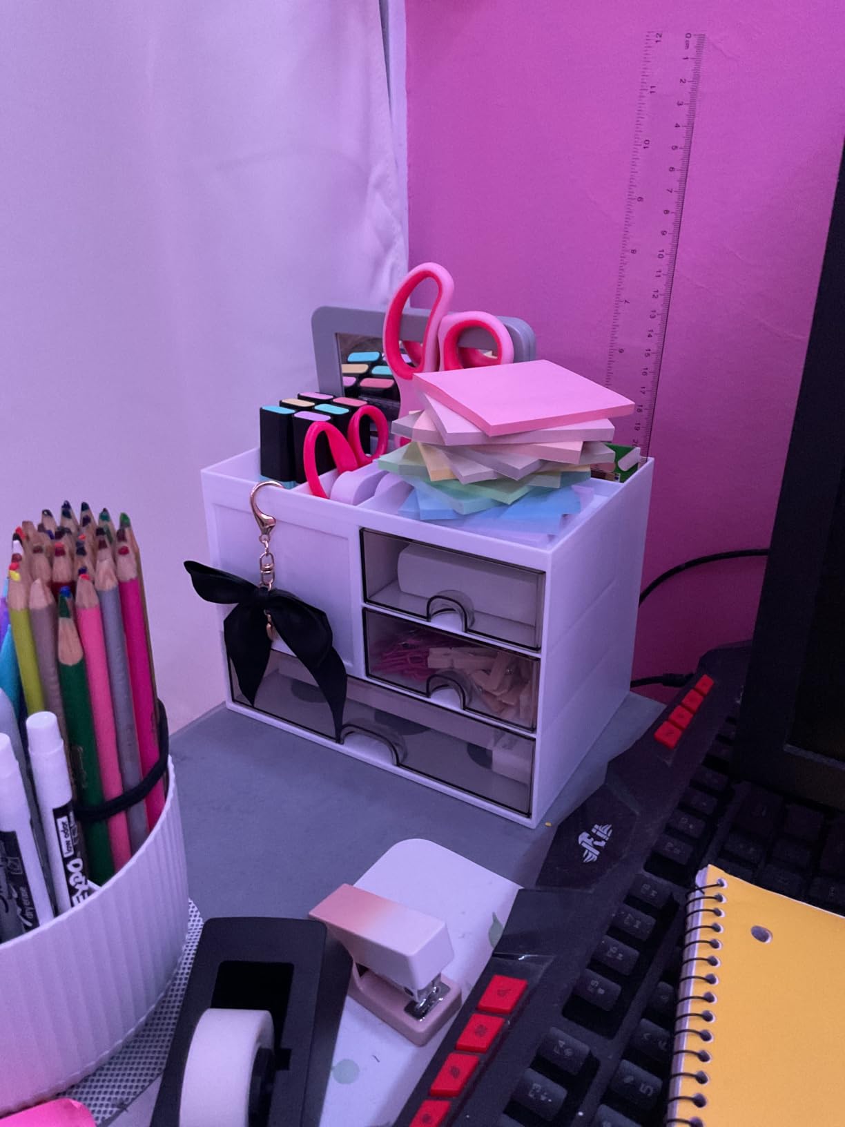 QIYVLOS Desk Organizer with 3 Drawer, Multi-Functional Pencil Pen Holder for Desk, Desk Organizers and Storage with 8 Compartments, Desktop Organizer for Office Home Art Supplies (White) customer photo 1