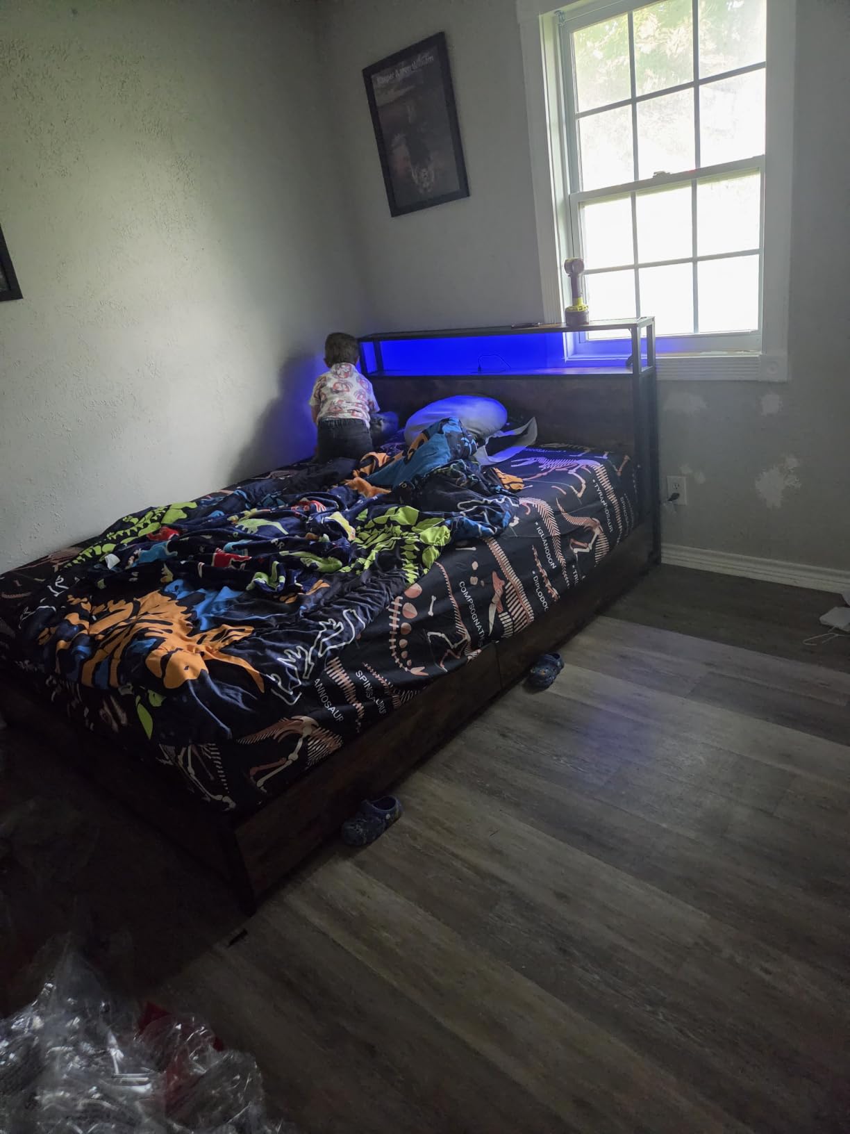 Lifezone Queen Bed Frame with 2-Tier Storage Headboard, Metal Platform Bed Frame with 4 Storage Drawers, Built in Charging Station & LED, Noise-Free/Metal Support/No Box Spring Needed, Vintage Brown customer photo 1