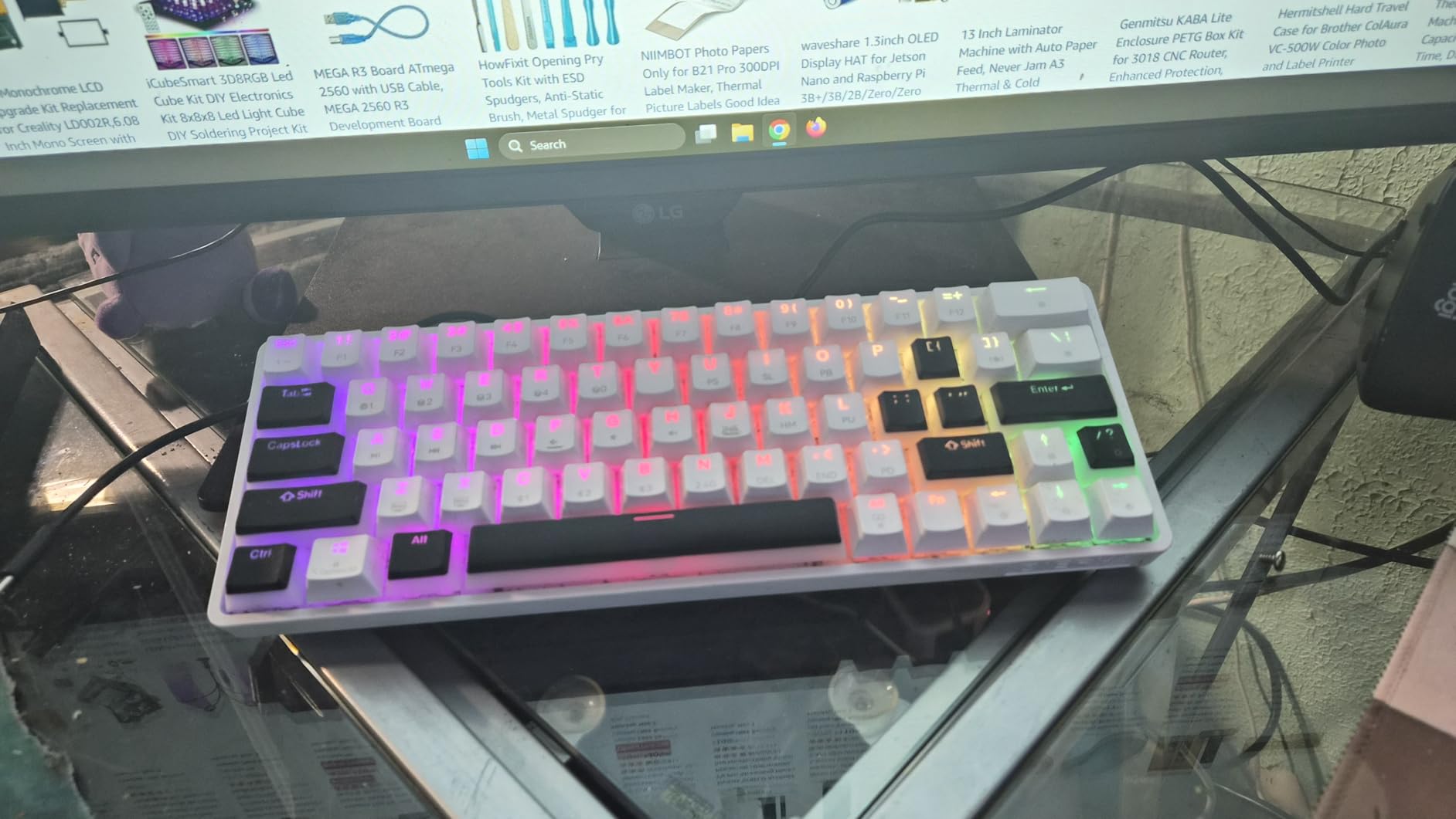 DIERYA DK63 60% Wireless Mechanical Gaming Keyboard | Bluetooth/2.4G/Wired | RGB Backlit Compact 63 Keys Mini Office Keyboard | with Red Switch | for Windows Laptop PC Gamer Typist-White customer photo 1
