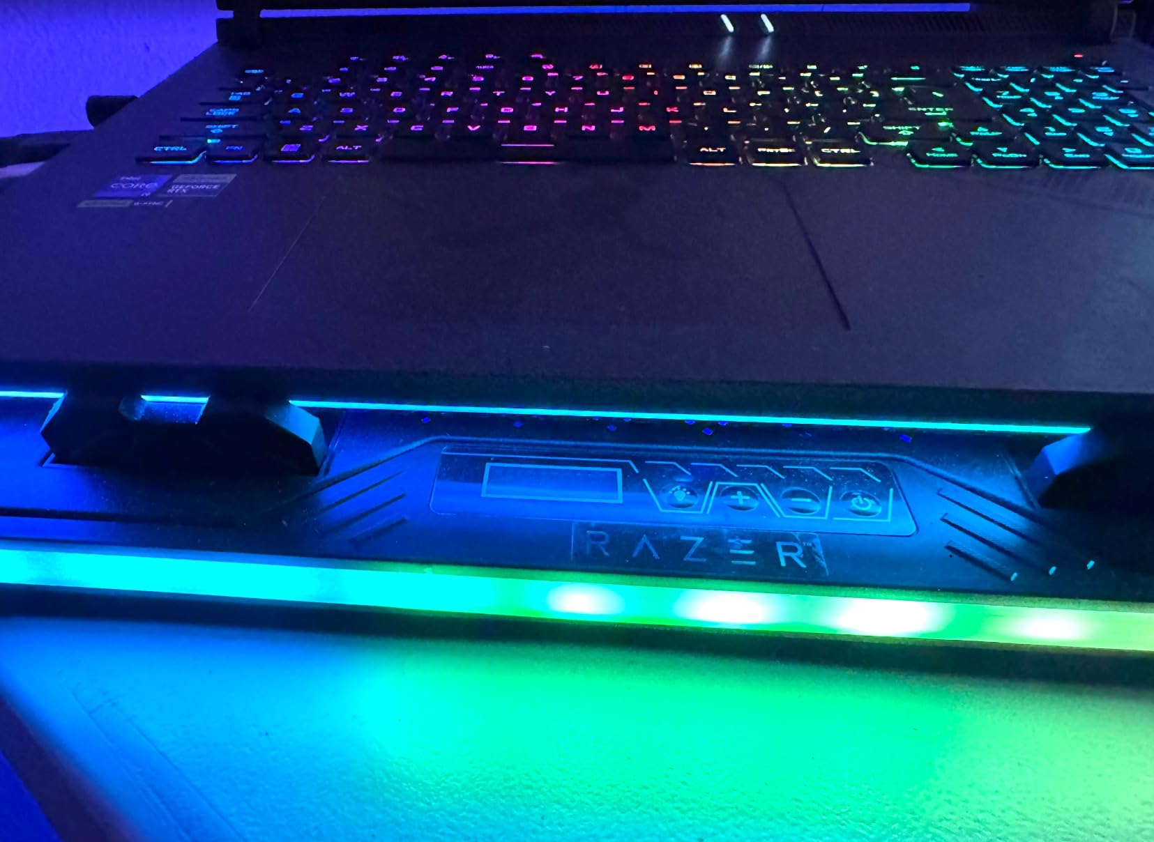 KeiBn Laptop Cooling Pad, Gaming Laptop Fan Cooling Pad with 15 Quiet Fans, RGB Laptop Cooler for 10-17.3 Inch, 4 Height Stands, 2 USB Ports - Blue customer photo 1