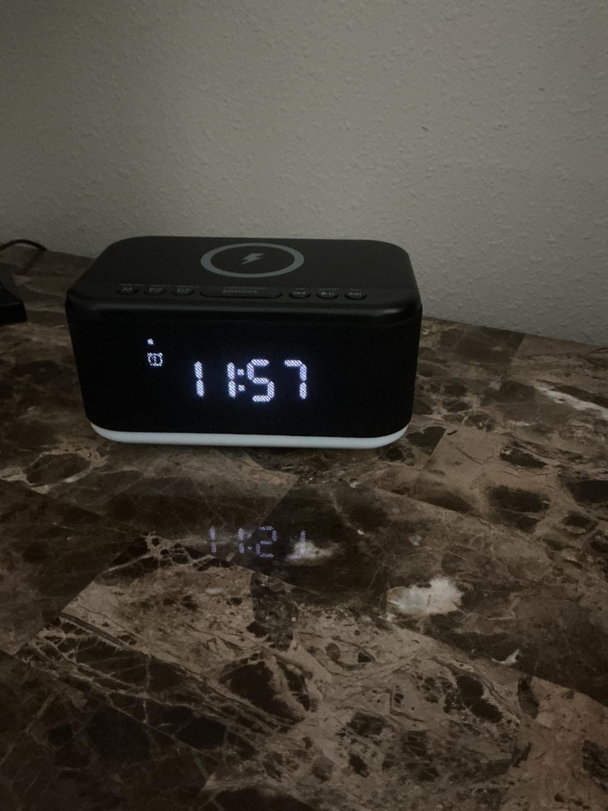 Alarm Clock Speaker Wireless Charger, Digital Alarm Clocks Bedrooms Bluetooth, Alarm Clock Dimmable Light Bedrooms Dual Alarm Snooze Dimmer 12 24H RGB Night Light Bluetooth USB AUX, Gray customer photo 1