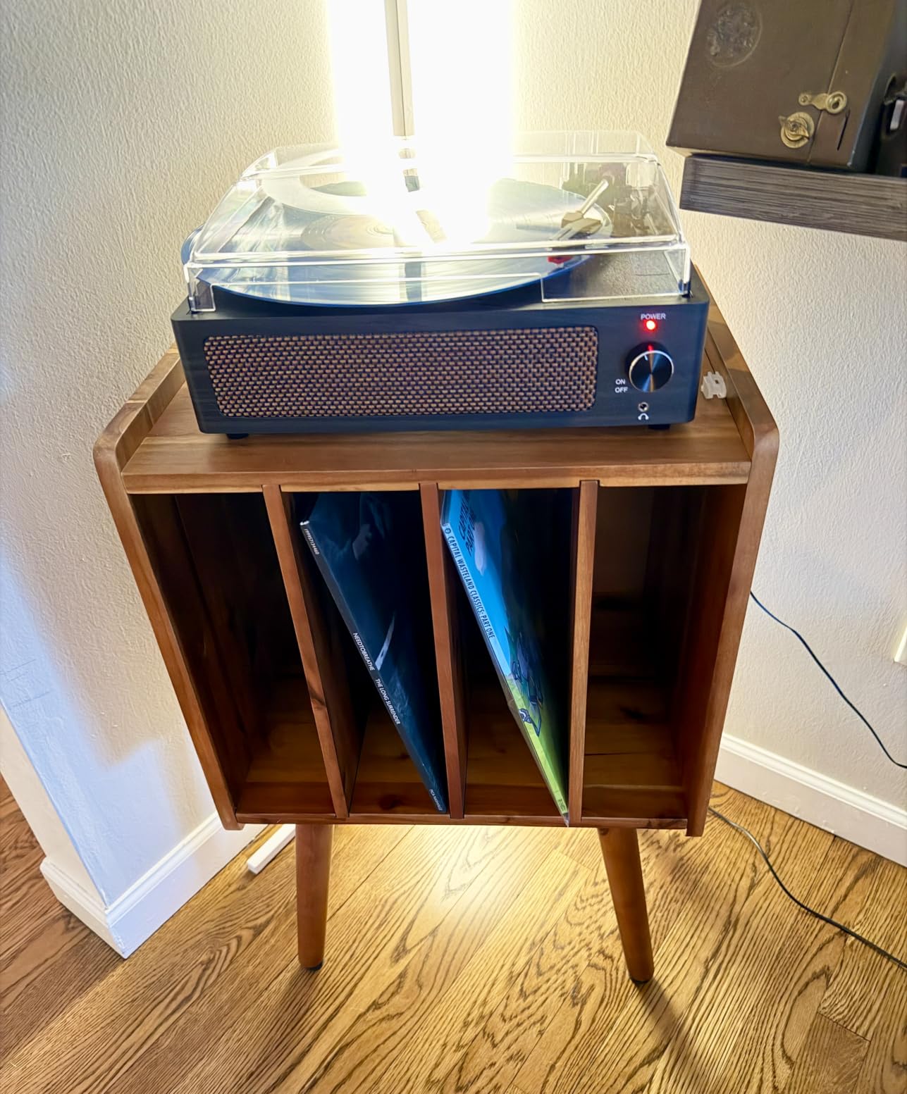 Wooden LP Record Player Stand, 3-Tier Turntable Stand Cabinet Holds up to 100 Albums, Metal Record Storage Holder and Organizer Table, Mid-Century Modern Record Player Holder for Living Room & Bedroom customer photo 1