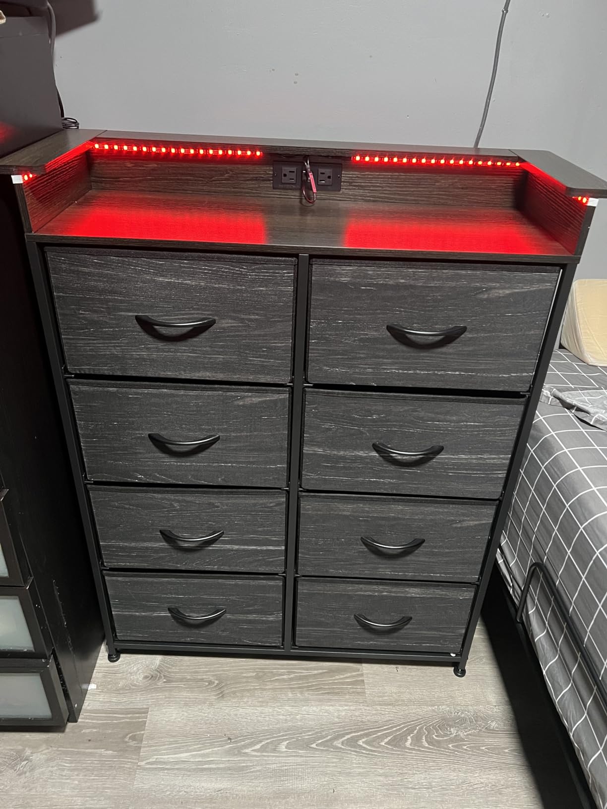 Tall Dresser for Bedroom with Charge Station 8 Drawers Dresser with LED Lights Chest Organizer Units for Hallway Entryway Closets Sturdy Steel Frame Wood Top Easy Pull Handle Rustic Brown customer photo 1