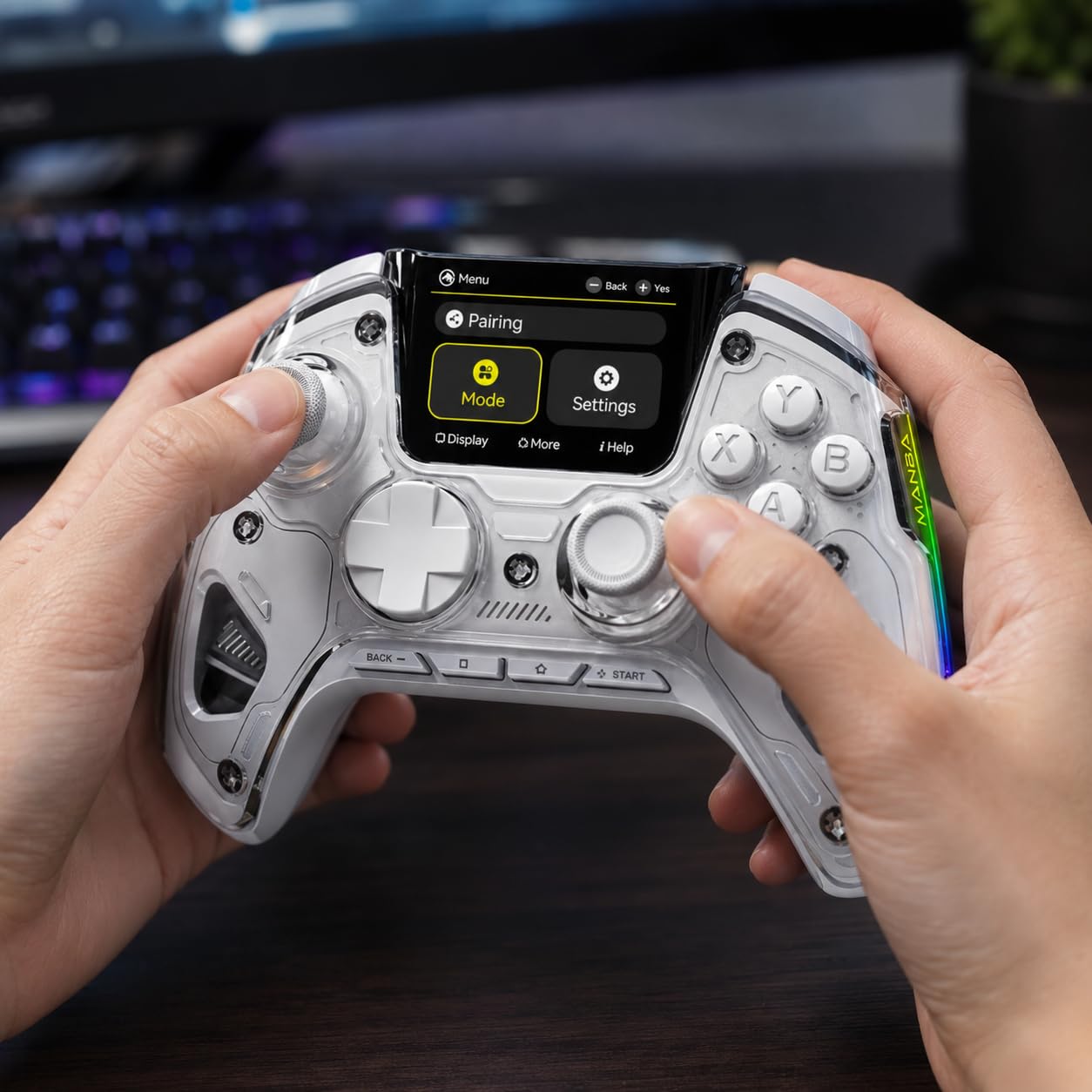 ManbaOne Interactive Screen Wireless Gaming Controller for PC/Switch/Switch 2/iOS/Android,Hall Effect Stick & Trigger,RGB Lighting,Remappable Buttons,1800mAh with Charging Dock (White) customer photo 2
