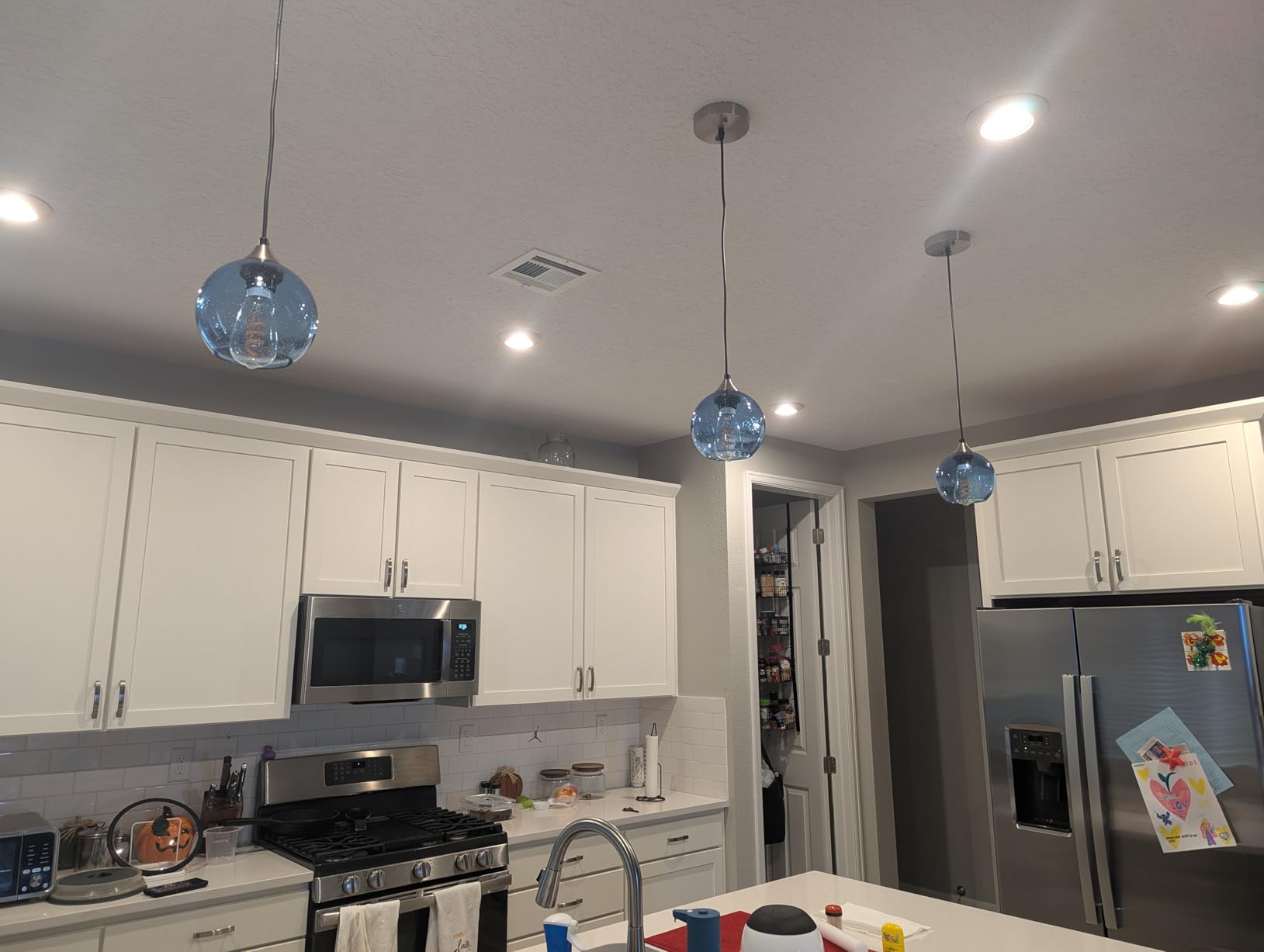 Gray Green Seeded Glass Pendant Lights Kitchen Island 3 Pack, 9.84in customer photo 1