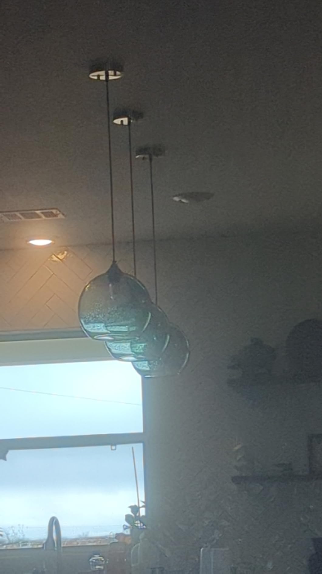 Gray Green Seeded Glass Pendant Lights Kitchen Island 3 Pack, 9.84in customer photo 2