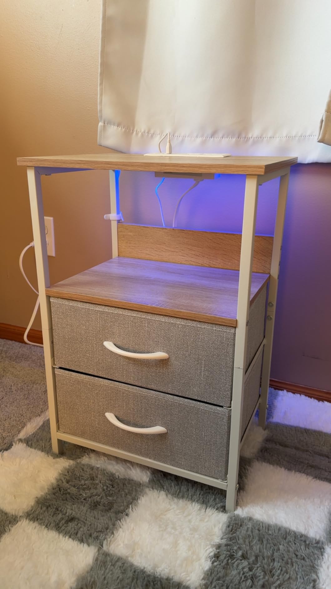 Fixwal Night Stand with Charging Station, Black Led Nightstand, 2 Drawers customer photo 2