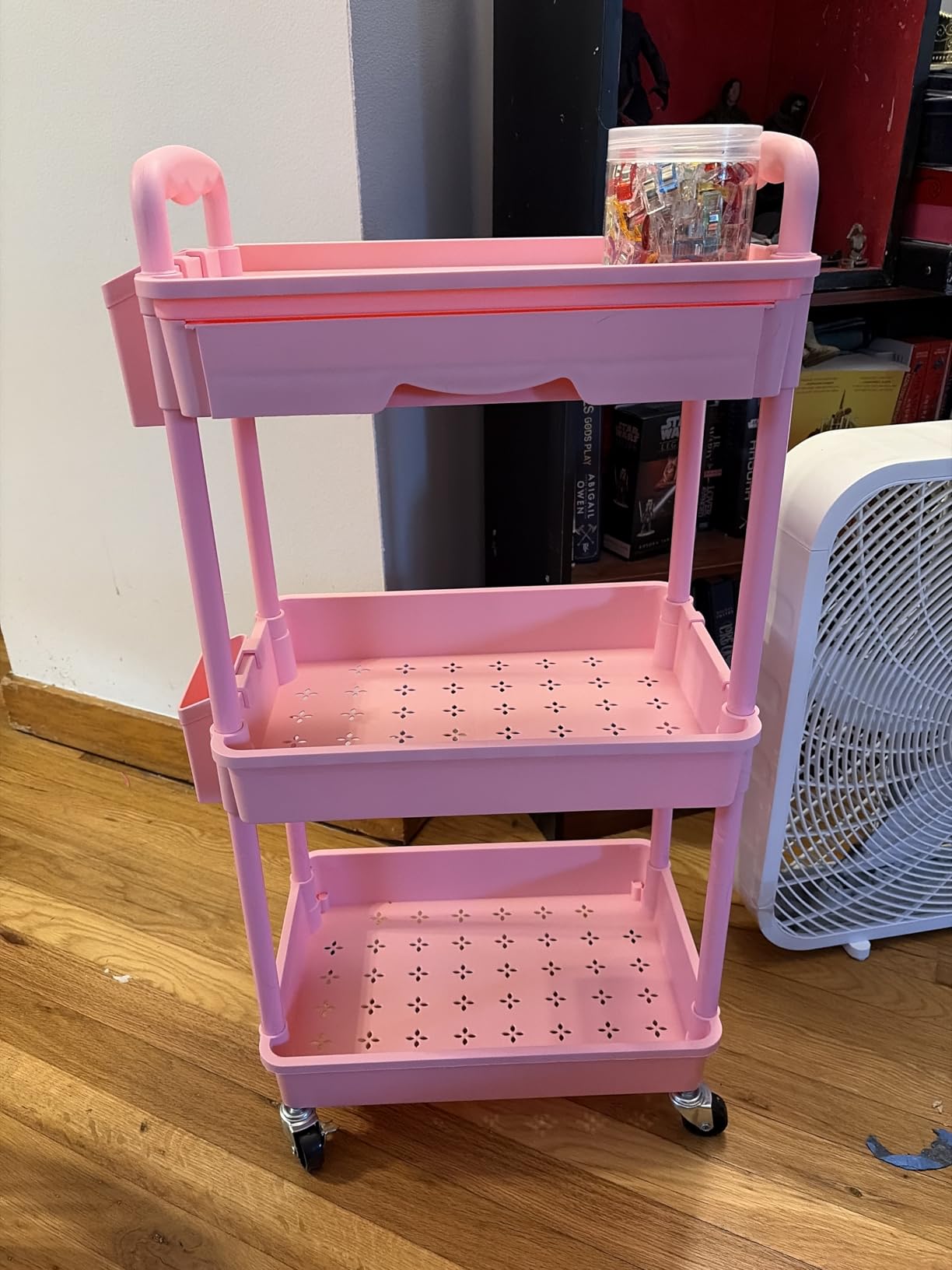 SUNALLY 3 Tier Rolling Cart with Drawer, Craft Storage Cart Organizer,White customer photo 2