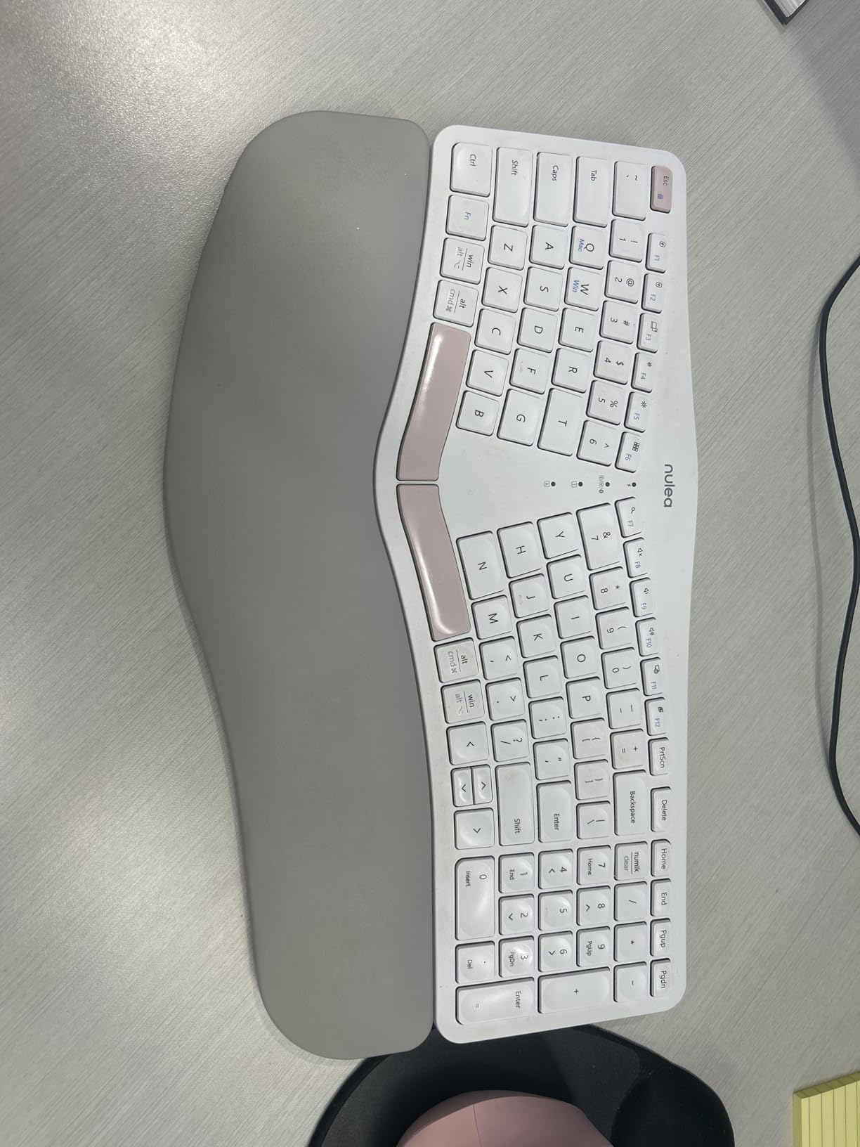 Nulea Wireless Ergonomic Keyboard, Split Keyboard with Cushioned Wrist Rest, Bluetooth and USB Connectivity, USB-C Rechargeable, Compatible with Windows Mac (Grey Pink) customer photo 2