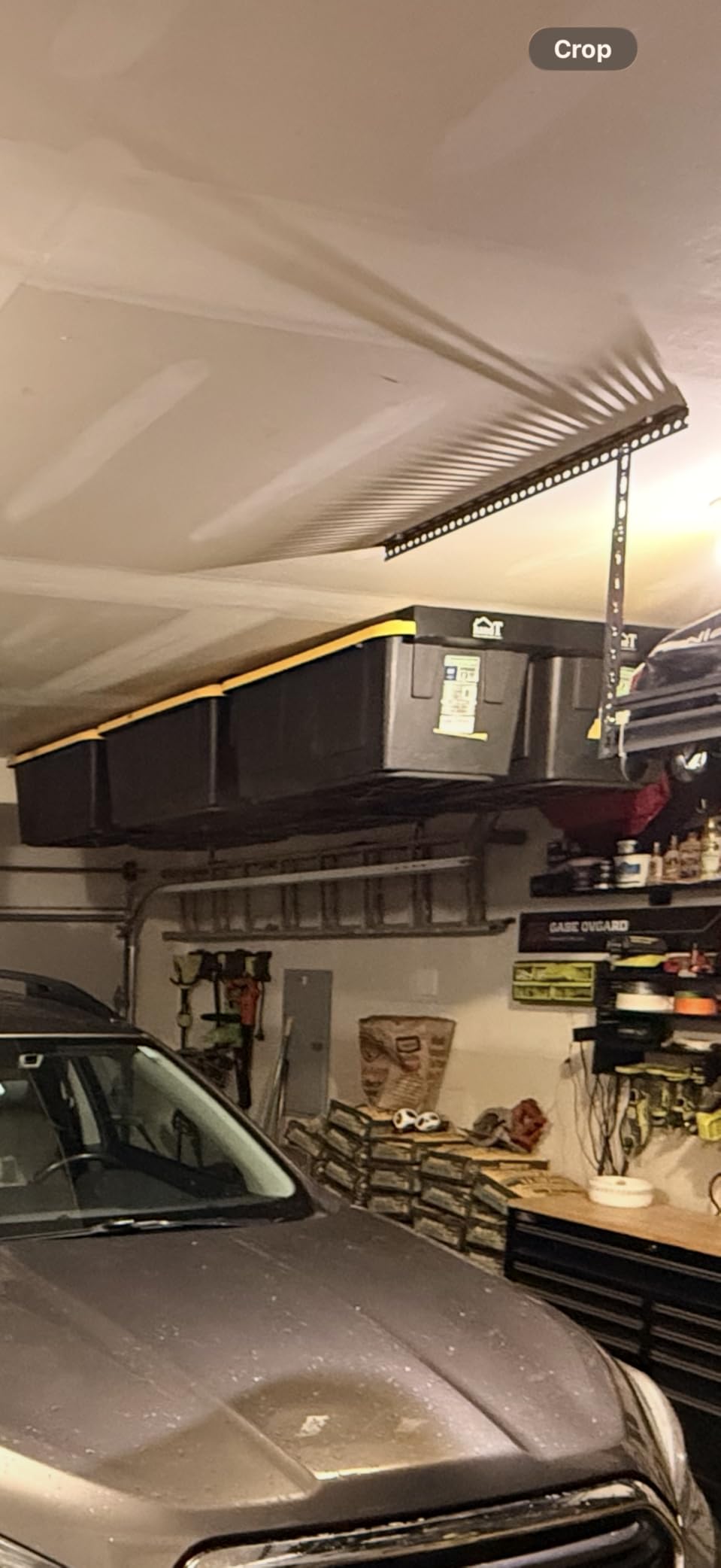 USA Based Overhead Garage Storage Rack, Connectable Heavy Duty Metal Ceiling Rails Garage Storage Organization Shelving System, Hanging Racks Tote Containers, Supports Up To 6 Bins, 4 Sets Black customer photo 1