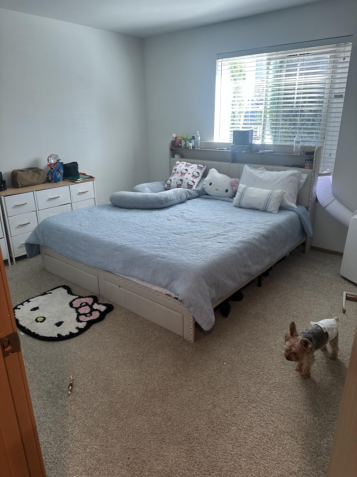 EnHomee King Size Bed Frame with 2 Drawers, Storage Headboard & Beige customer photo 2