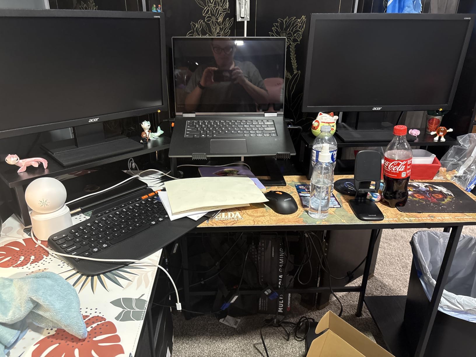 Korfile 59 inch L Shaped Computer Desk with Power Outlets, Black customer photo 1