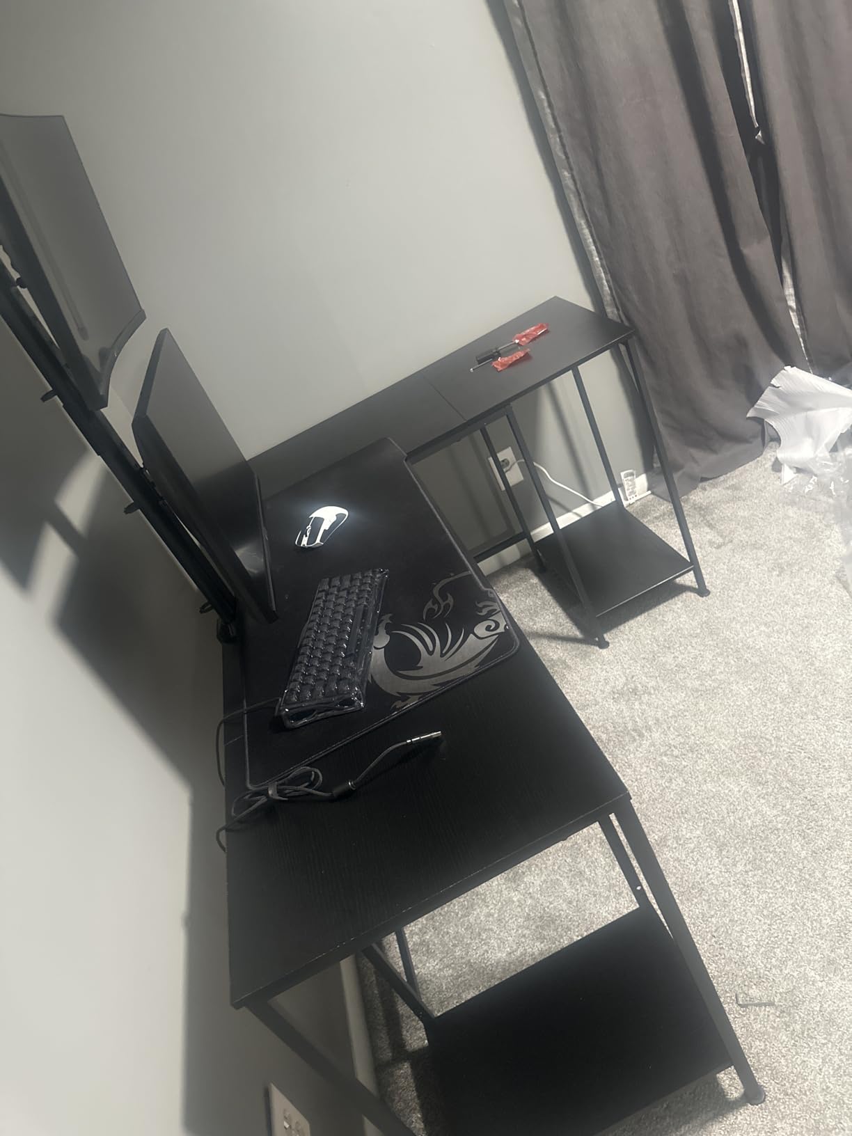 Korfile 59 inch L Shaped Computer Desk with Power Outlets, Black customer photo 2