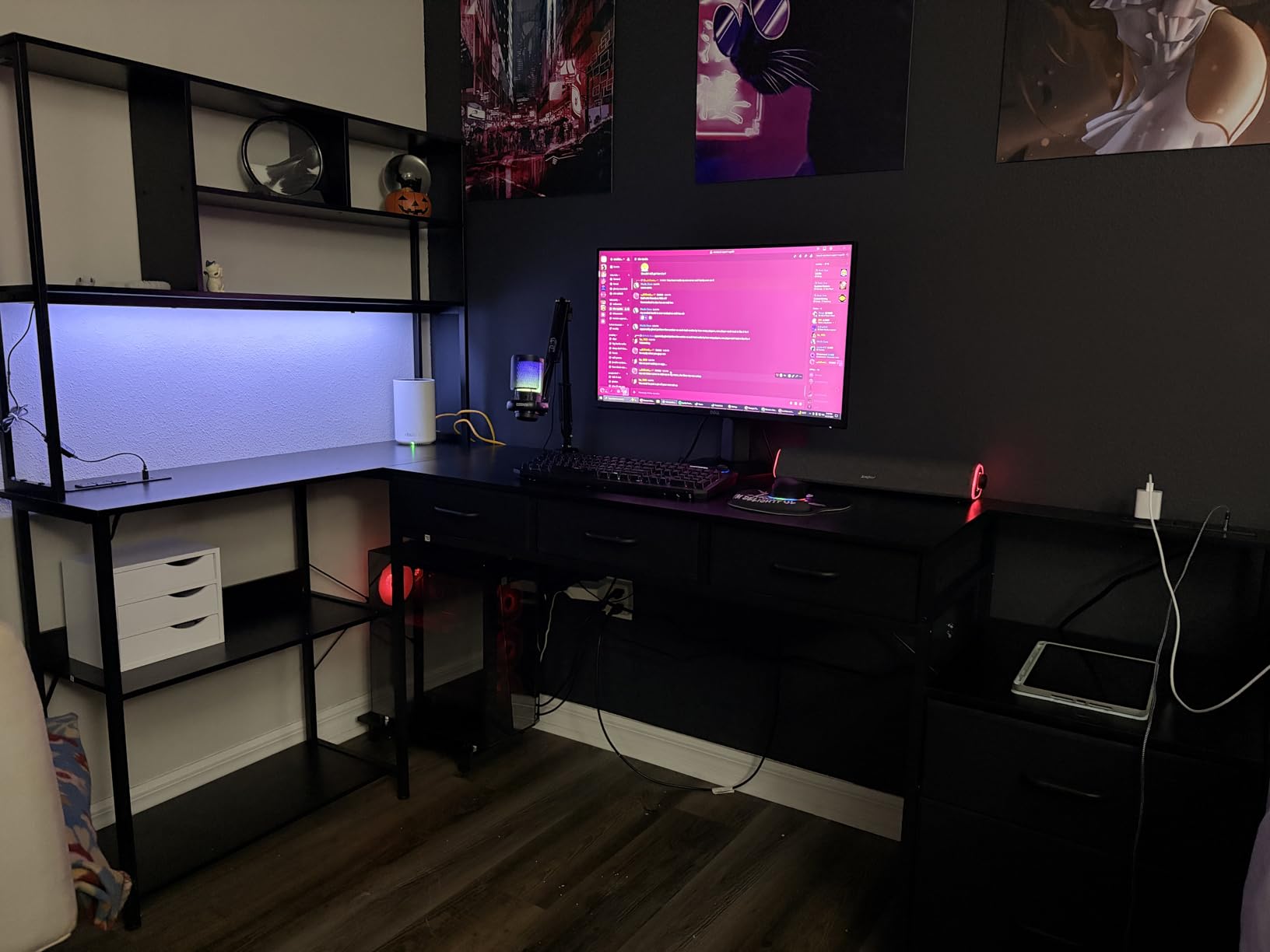 AODK 79 inch L Shaped Desk with 5 Drawers, LED Light & 2 Power Outlets | Reversible Black L Shaped Gaming Desk, Computer Desk with Storage Shelves for Home Office customer photo 1
